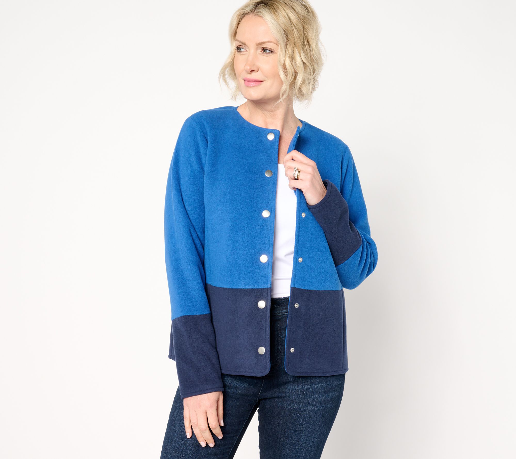 Susan Graver Color Block Fleece Snap Front Jacket