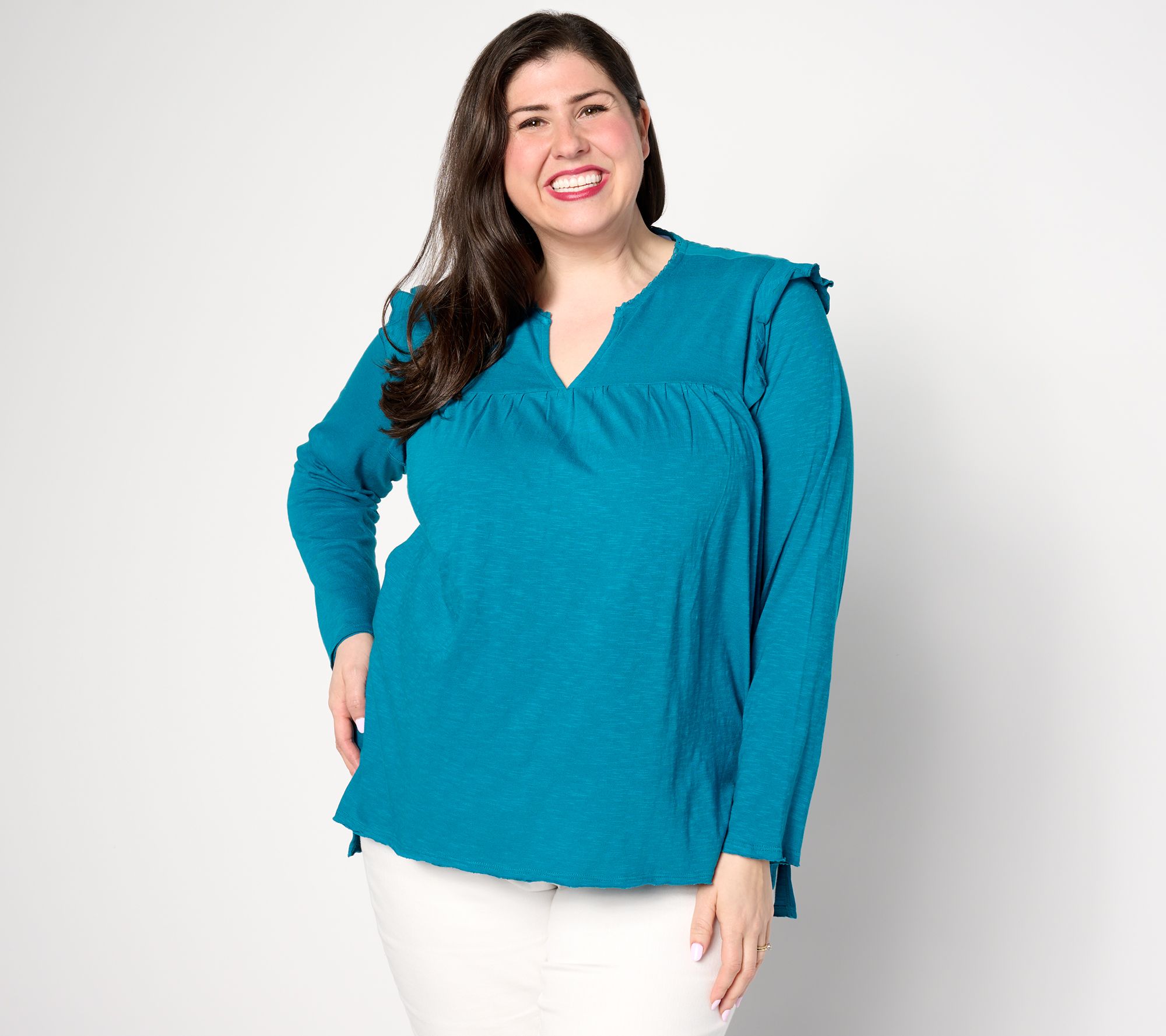 "As Is" Denim & Co. Canyon Retreat Embroidered Button Blouse
