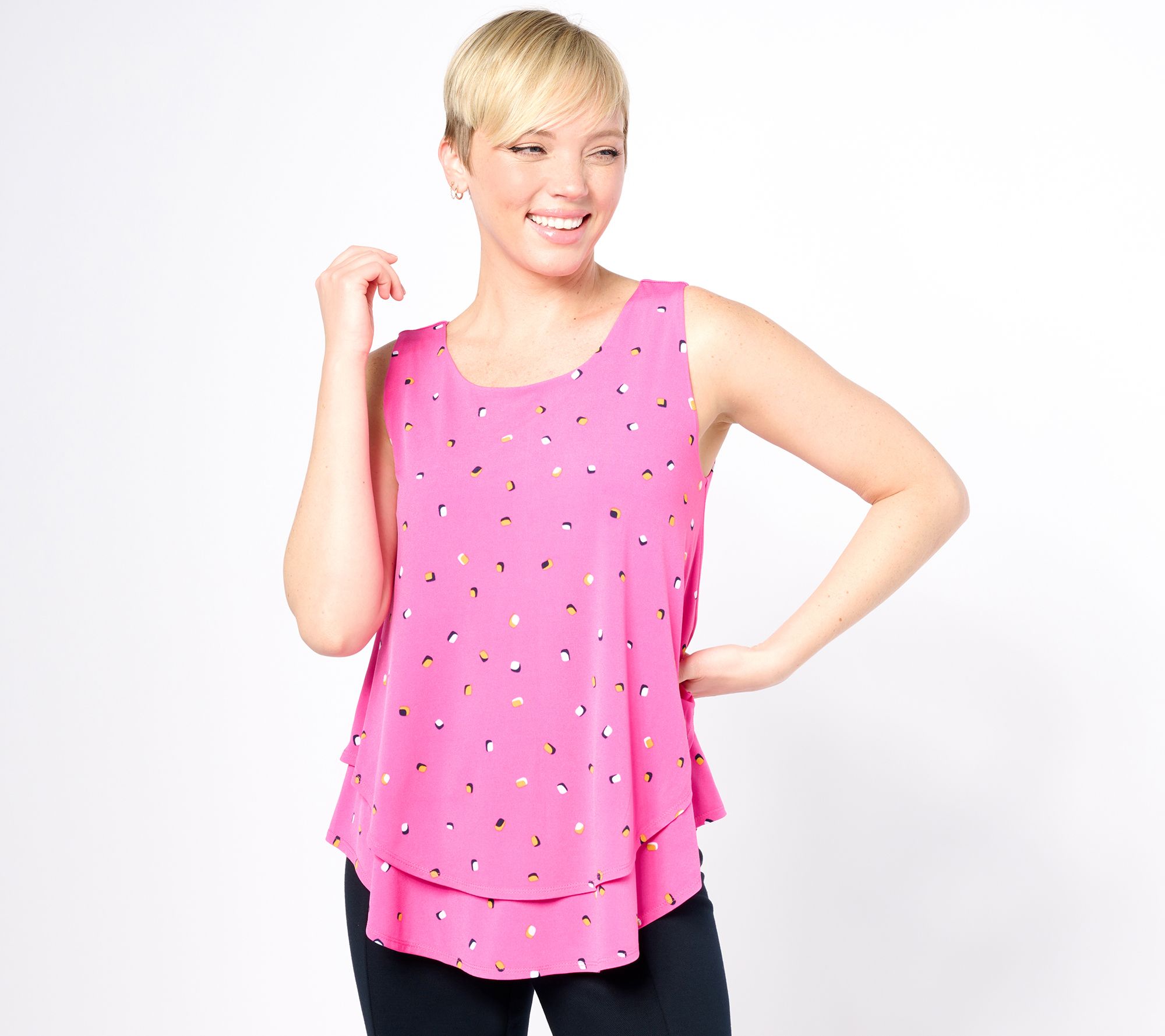 "As Is" Susan Graver Printed Liquid Knit Sleeveless Tiered Top