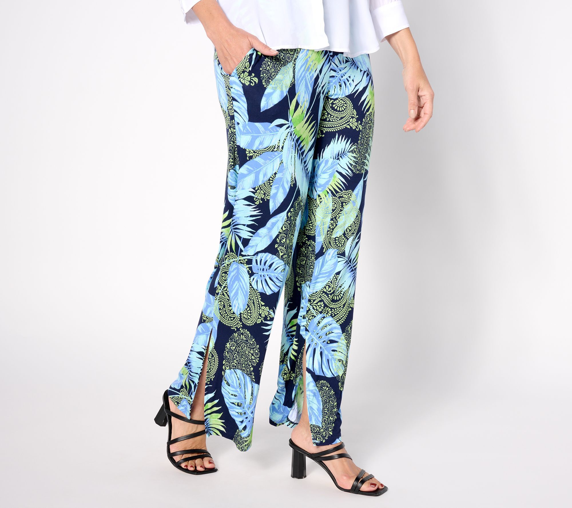 "As Is" Susan Graver Soleil Knit Petite Printed Wide Leg Pant