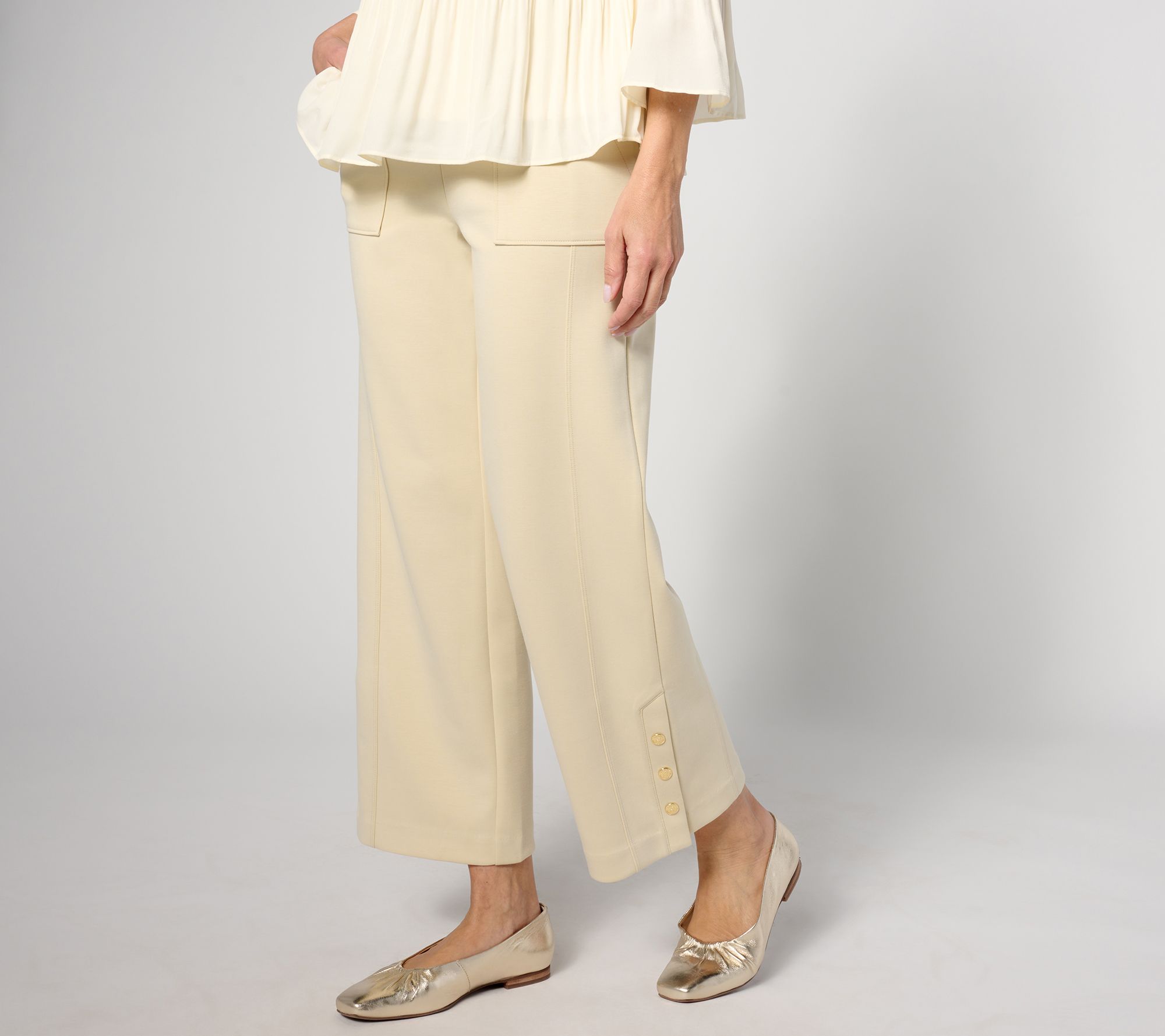 "As Is" Isaac Mizrahi Live! Tall Clubhouse Scuba Knit Wide Leg Ankle Pants