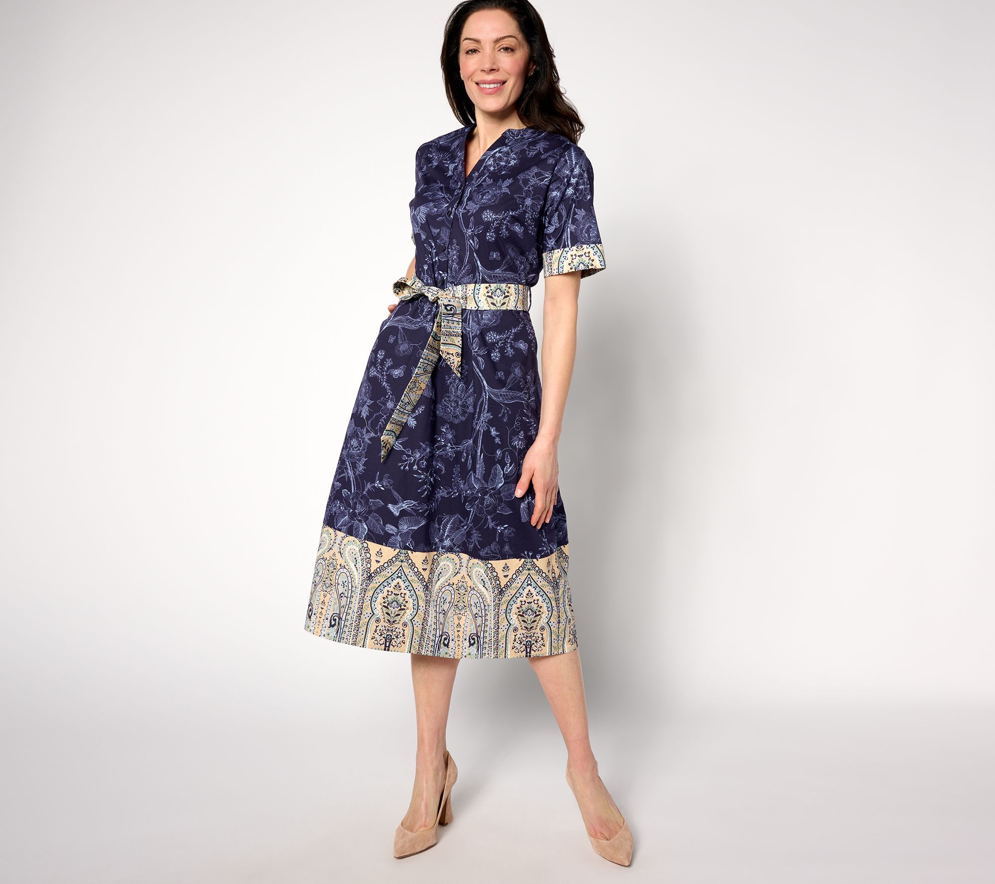 "As Is" BEAUTIFUL by Lawrence Zarian Petite Printed Belt Shirtdress