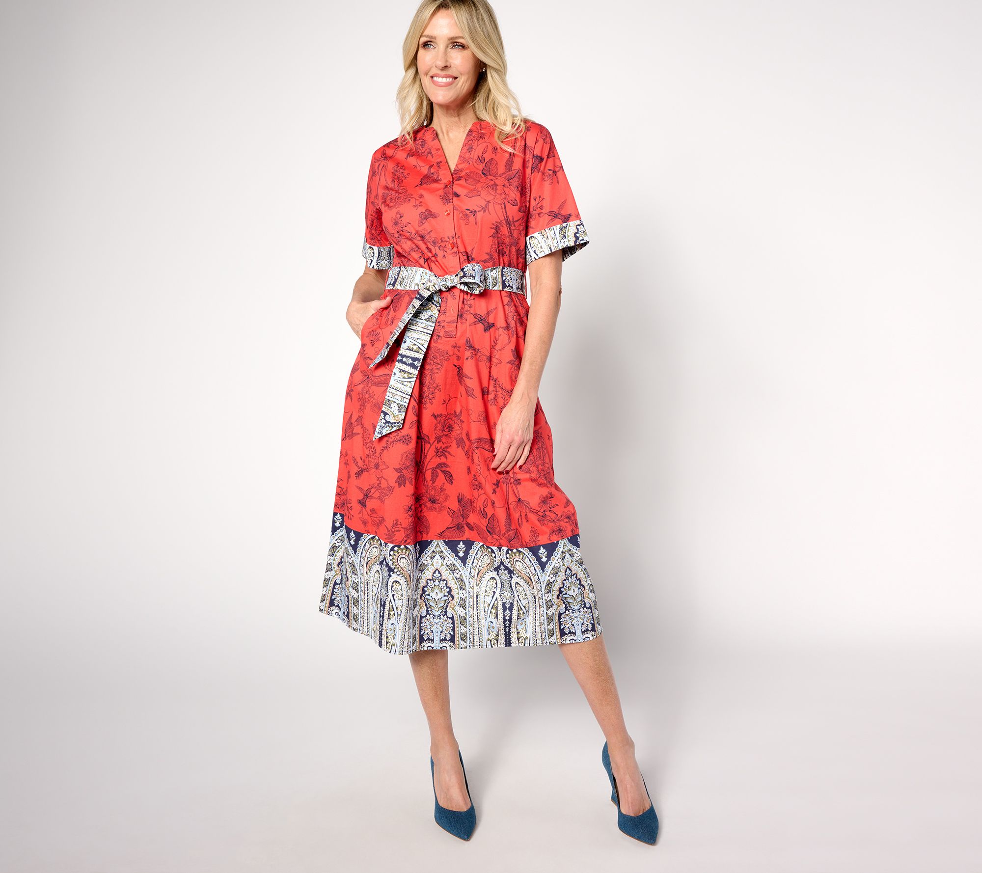 "As Is" BEAUTIFUL by Lawrence Zarian Petite Printed Belt Shirtdress