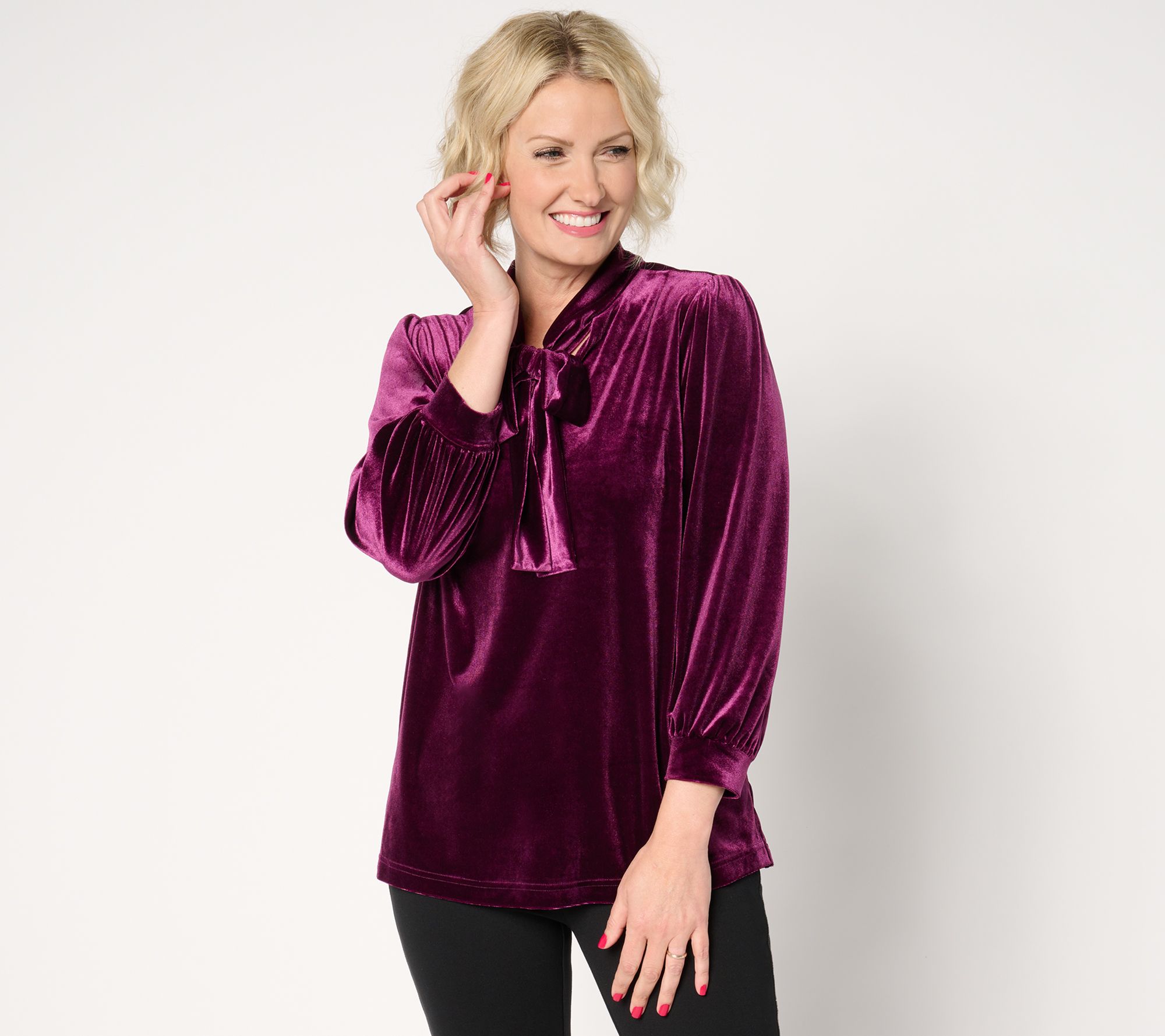 Belle by Kim Gravel Bellevet Tie Front Blouson Sleeve Top