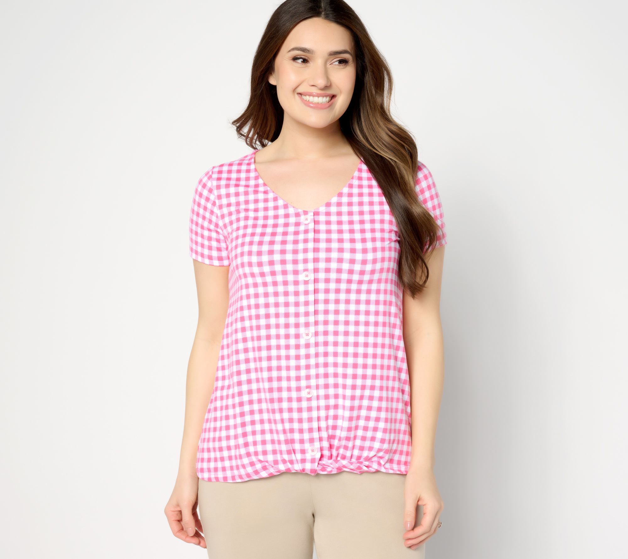 "As Is" Cuddl Duds Flexwear Short Sleeve Top with Twist Front
