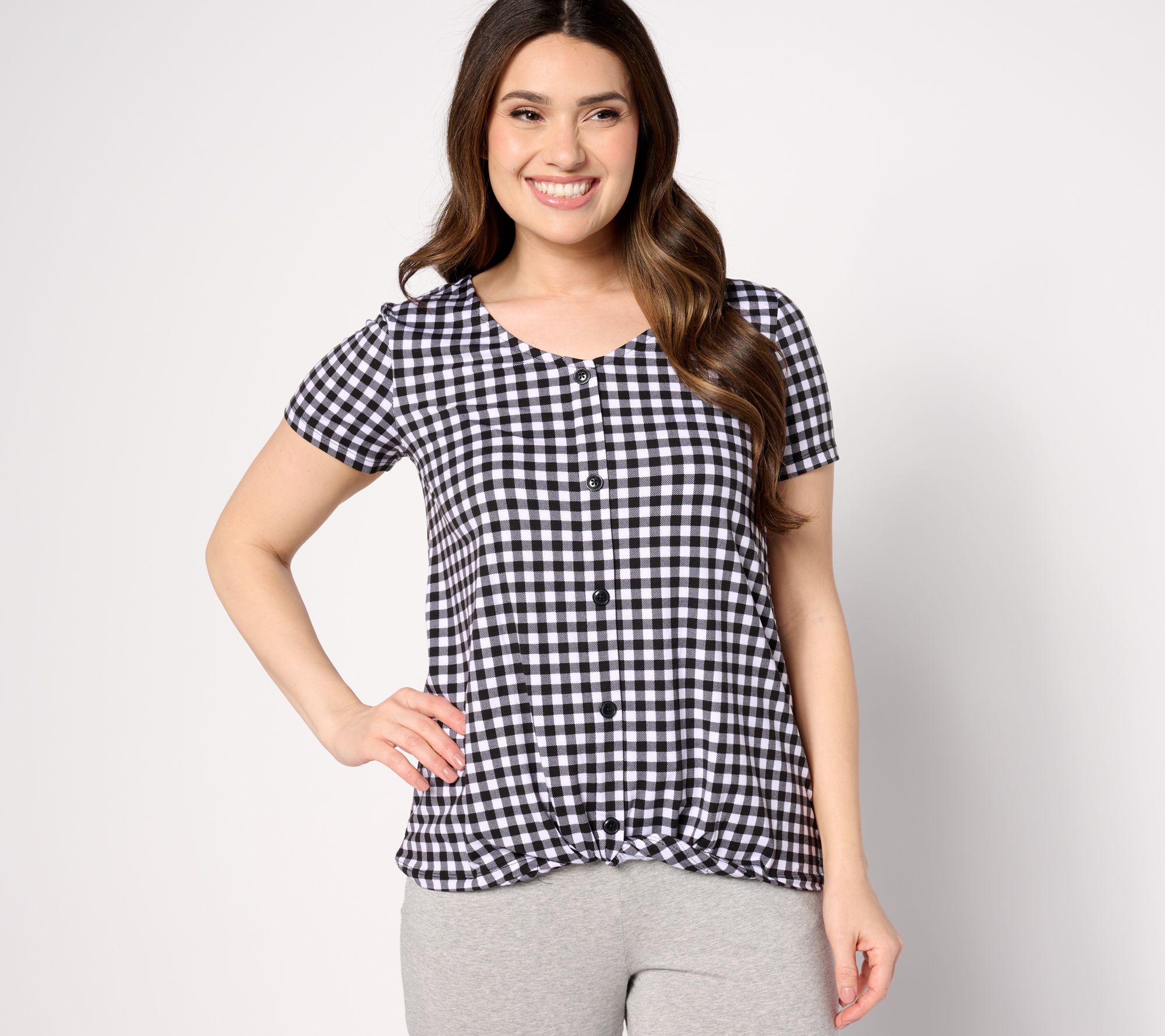 "As Is" Cuddl Duds Flexwear Short Sleeve Top with Twist Front