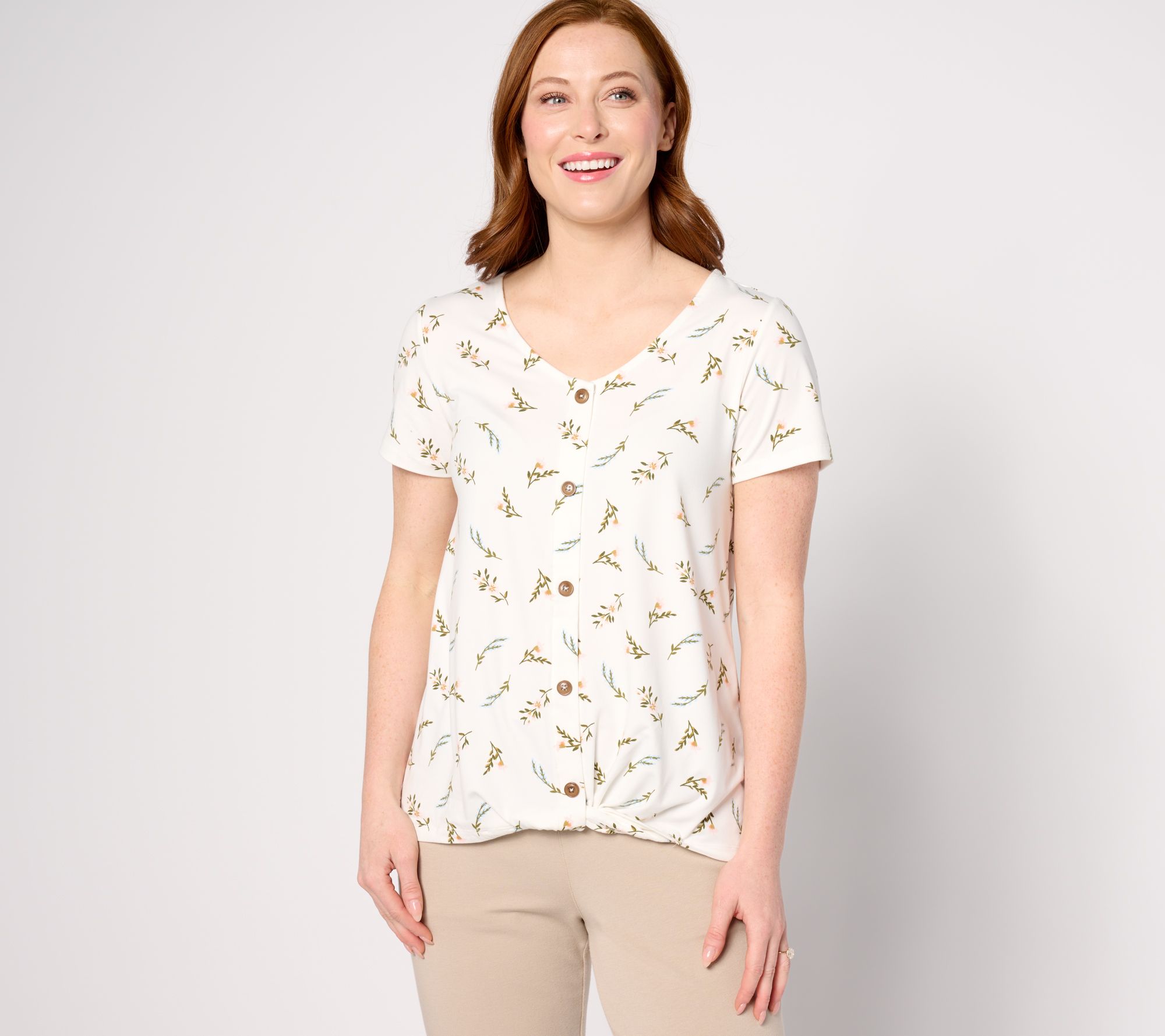 "As Is" Cuddl Duds Flexwear Short Sleeve Top with Twist Front