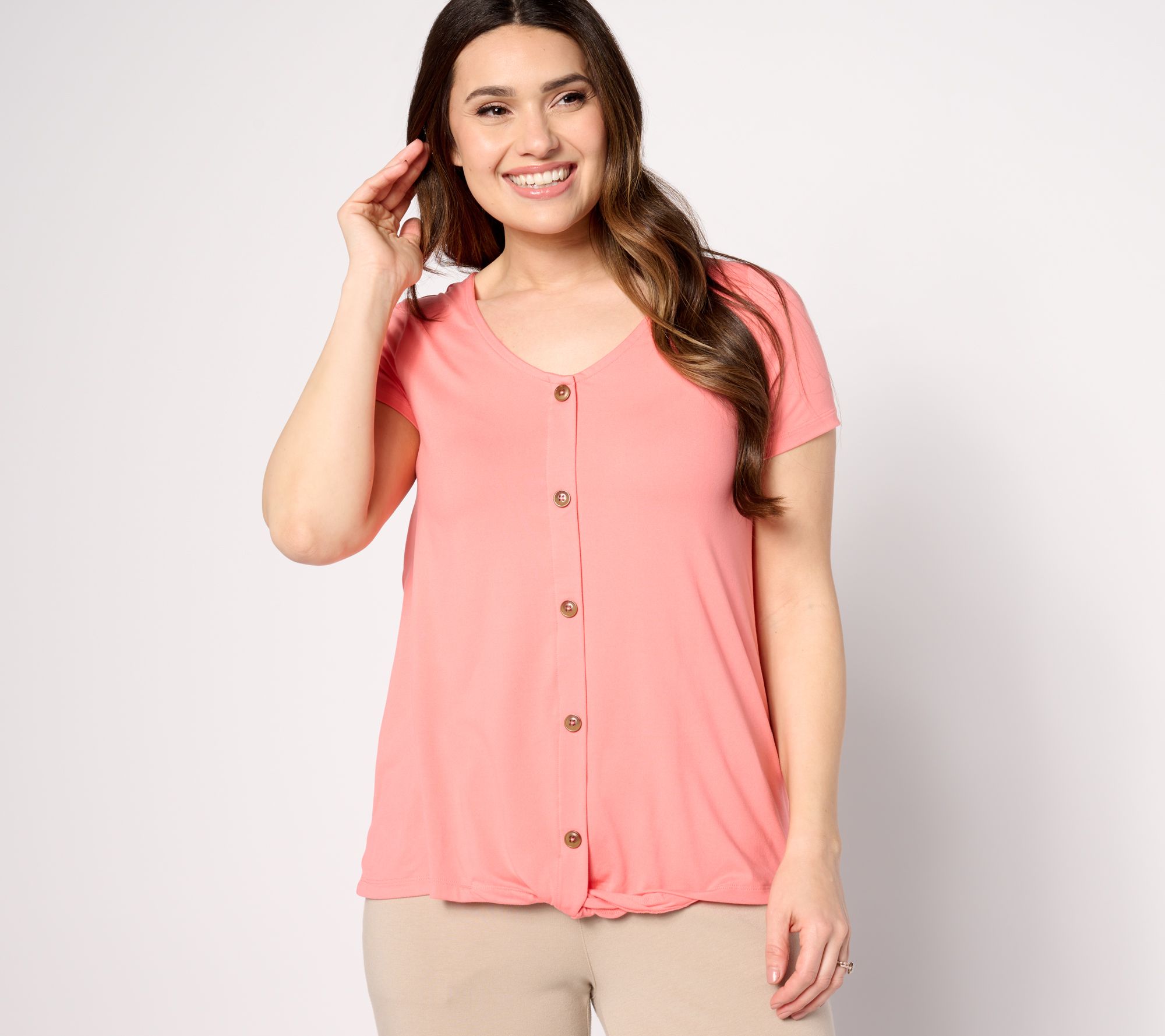 "As Is" Cuddl Duds Flexwear Short Sleeve Top with Twist Front