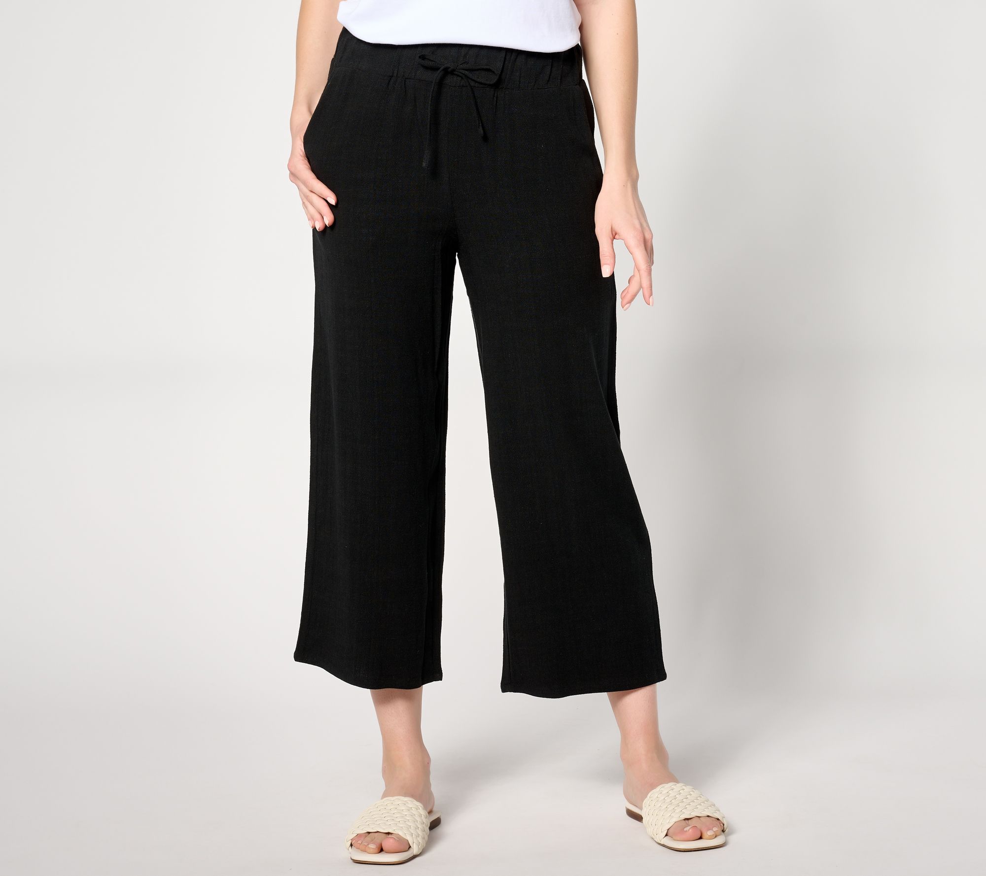 "As Is" LOGO Linens by Lori Goldstein Reg Wide Leg Crop Linen Pant