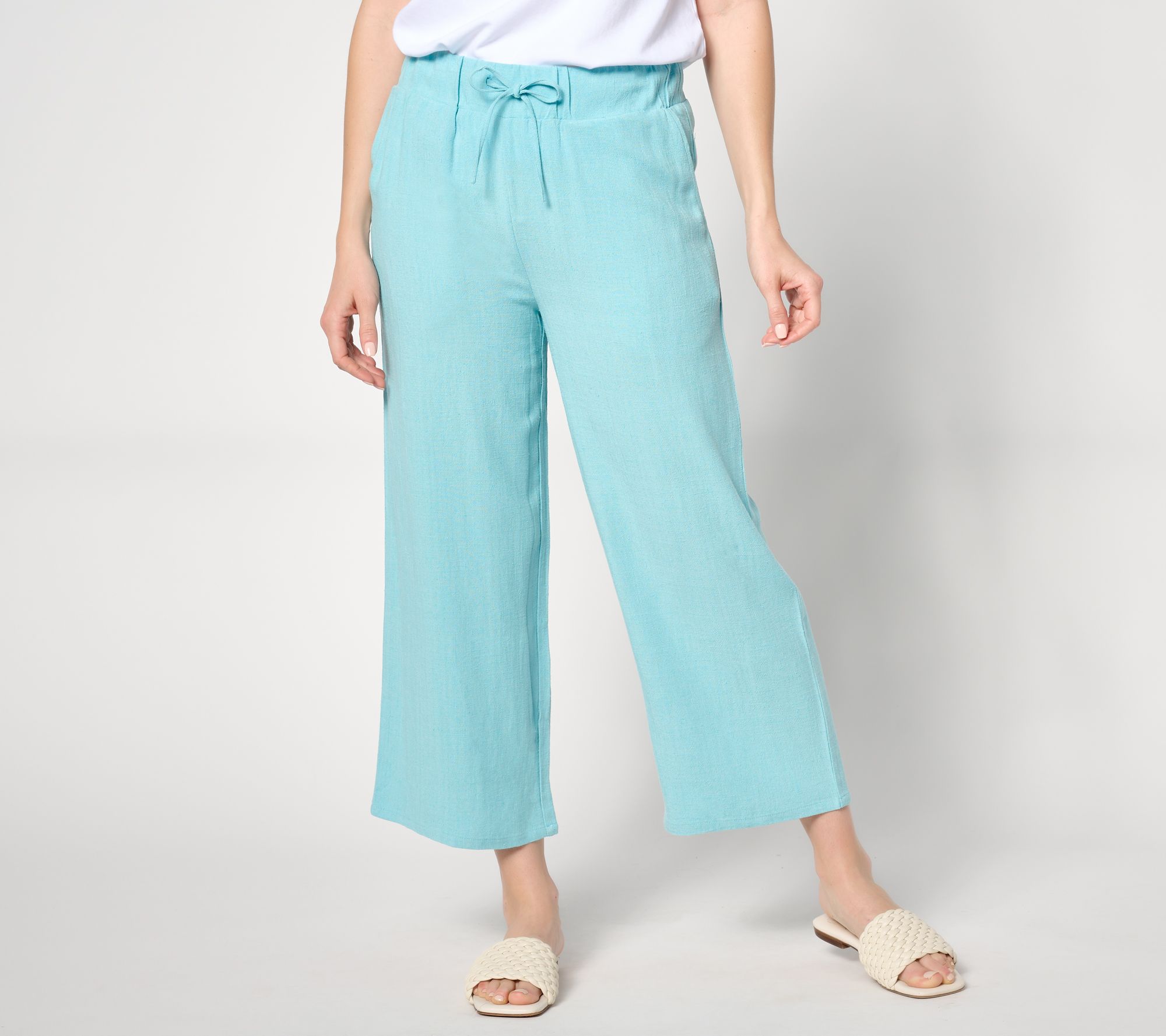 "As Is" LOGO Linens by Lori Goldstein Reg Wide Leg Crop Linen Pant