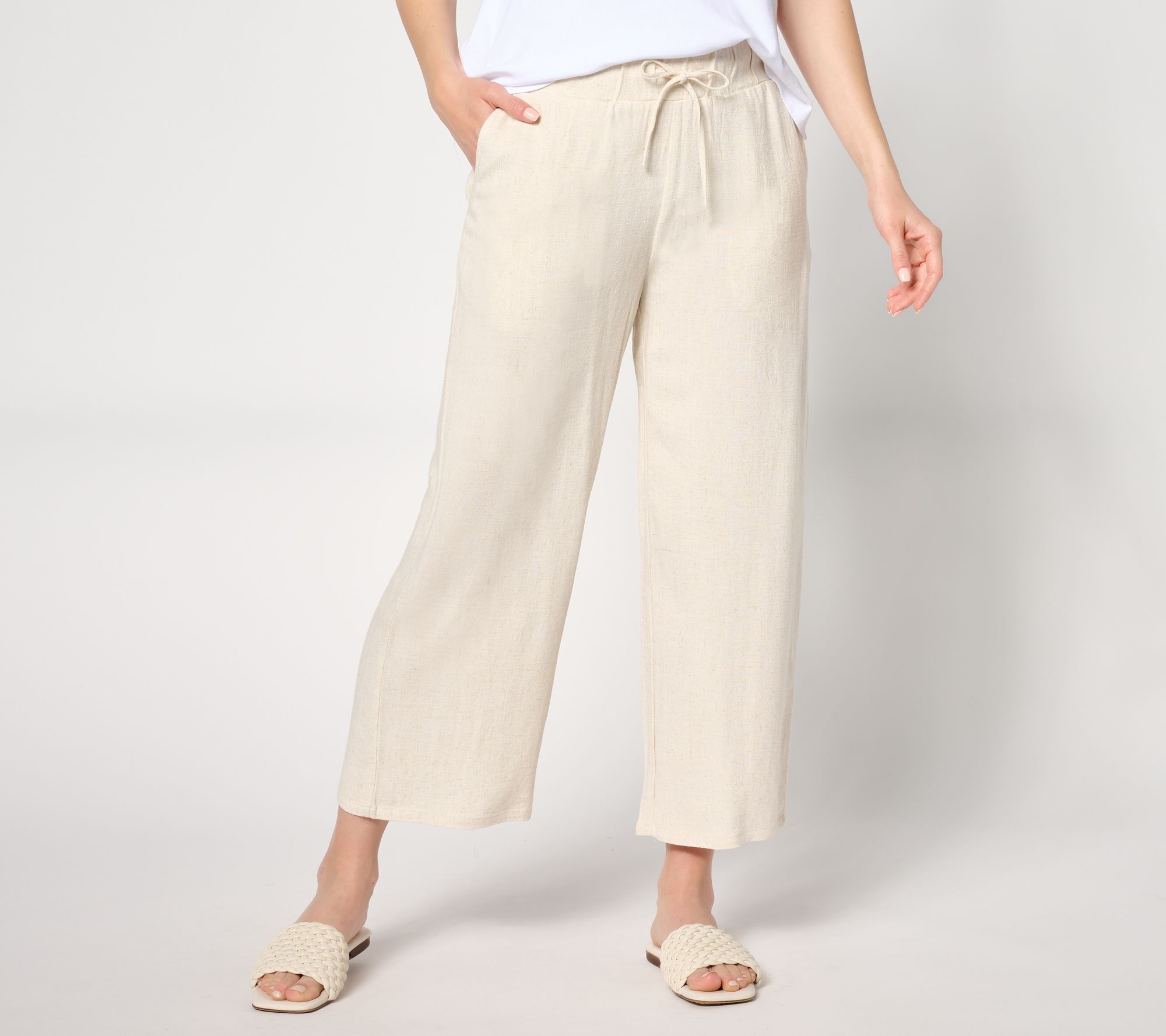 "As Is" LOGO Linens by Lori Goldstein Reg Wide Leg Crop Linen Pant