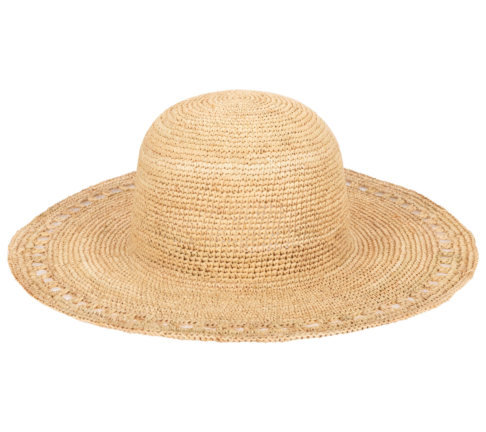 San Diego Hat Co. Raffia Round Crown Floppy Hatw/ Brim Detail - QVC.com