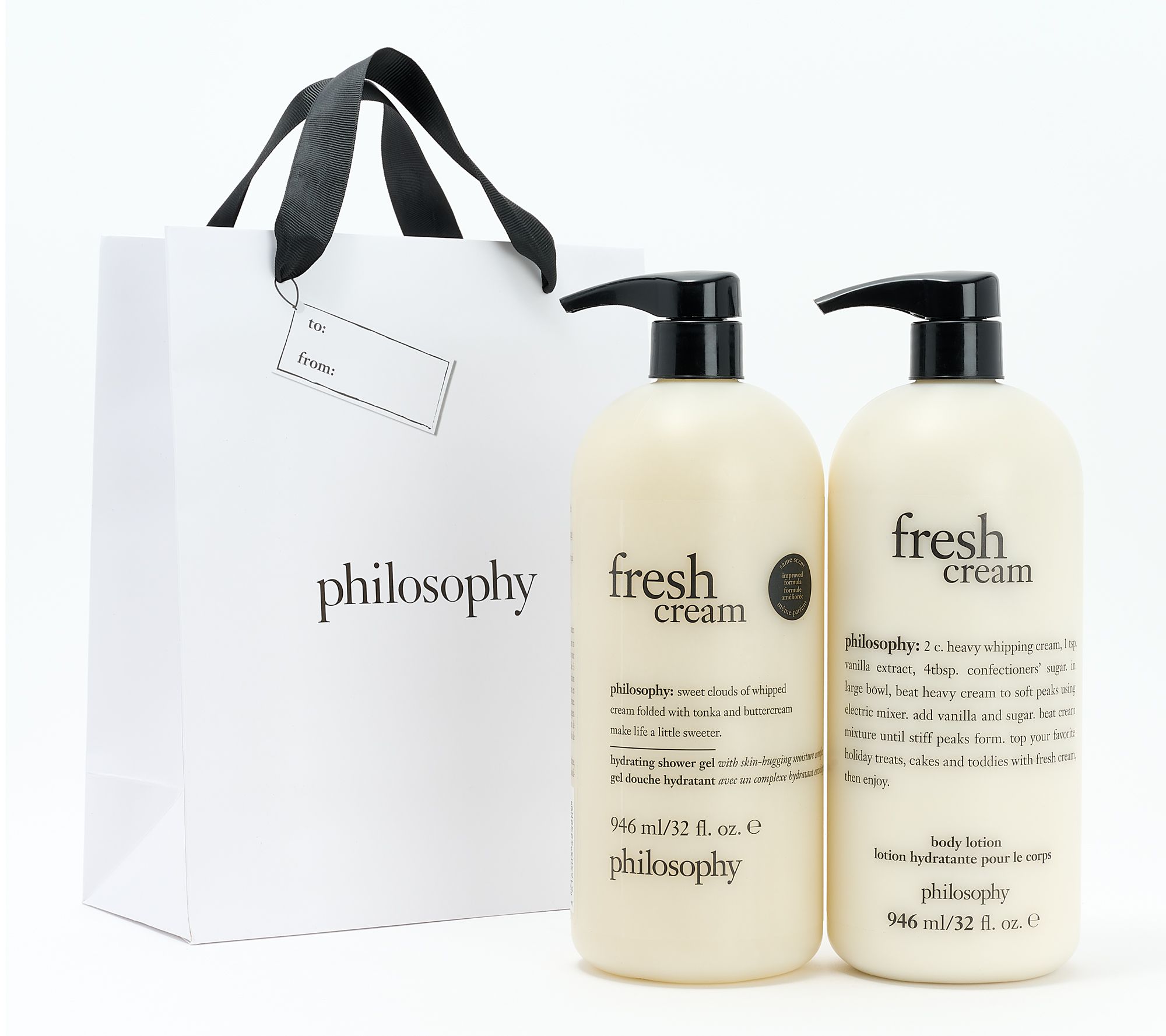 philosophy everyday luxury 32oz shower gel & lotion w/ bag