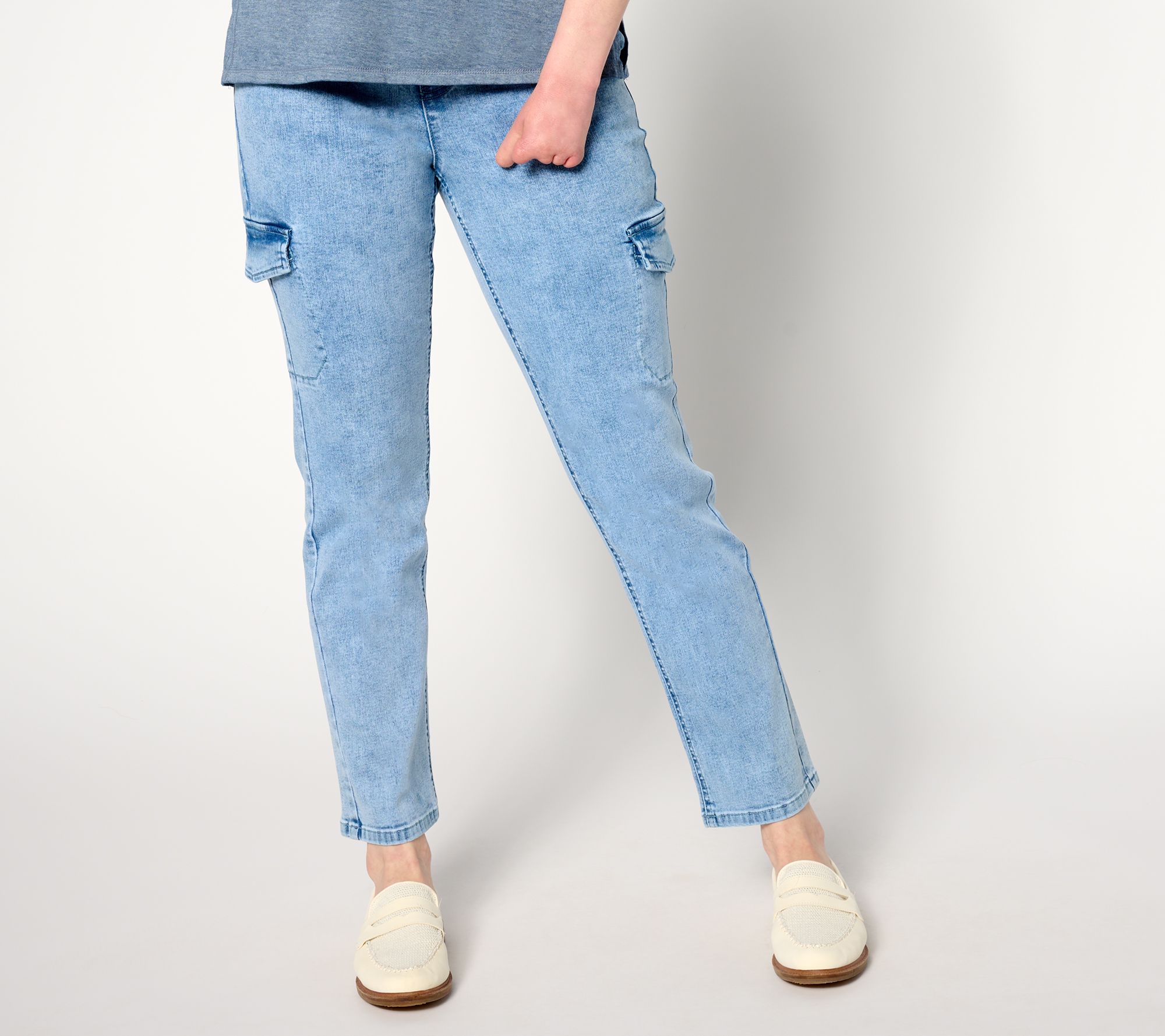 "As Is" Isaac Mizrahi Live! Tall True Denim Straight Leg Cargo Jeans