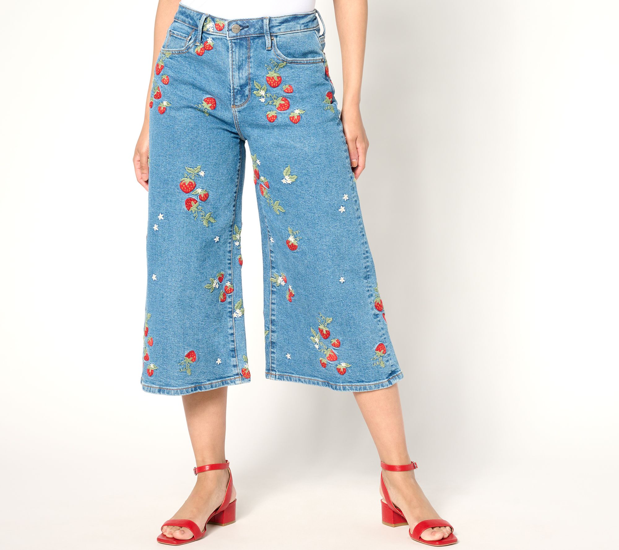 Driftwood Jeans Amie Embroidered Culotte Jean - Strawberry