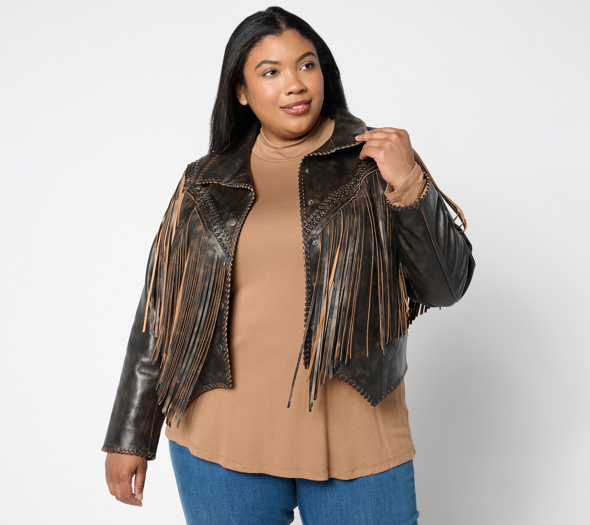 "As Is" American West Two Tone Fringe Leather Jacket