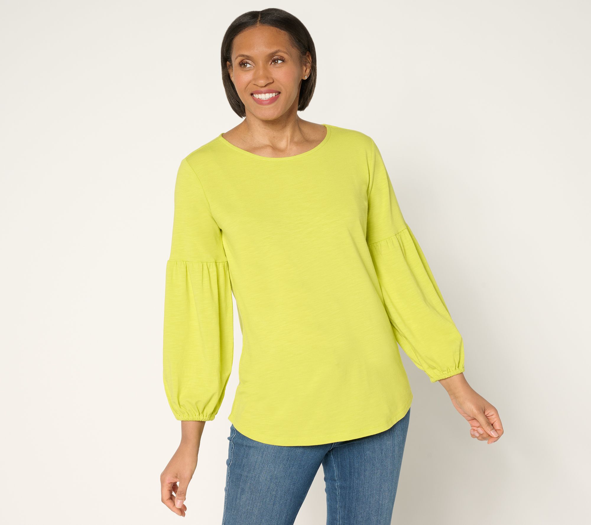 Belle Boho by Kim Gravel Slub Knit Blouson Sleeve Top