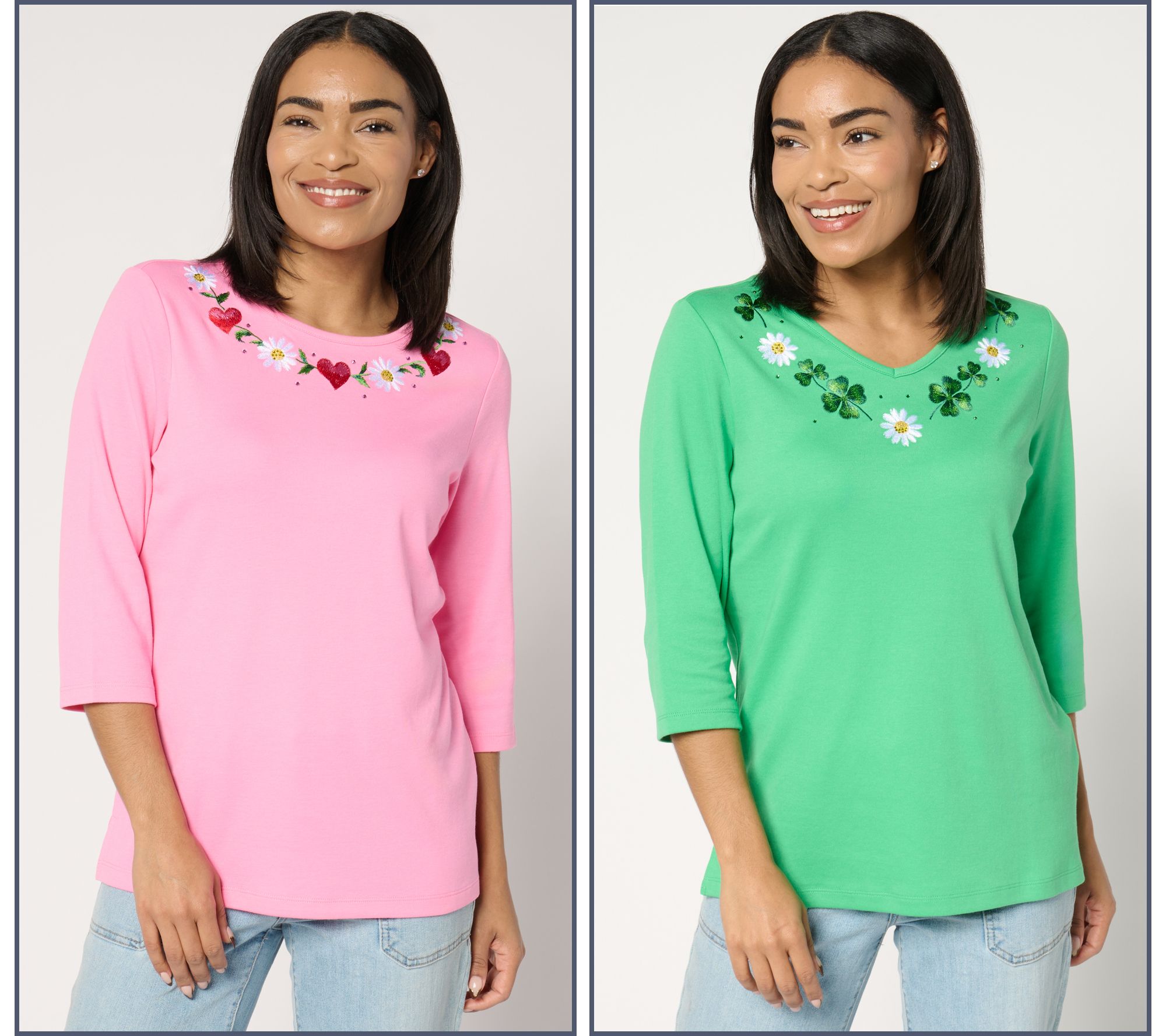 Quacker Factory Daisy Double Duo Set of 2 3/4 Sleeve Tops