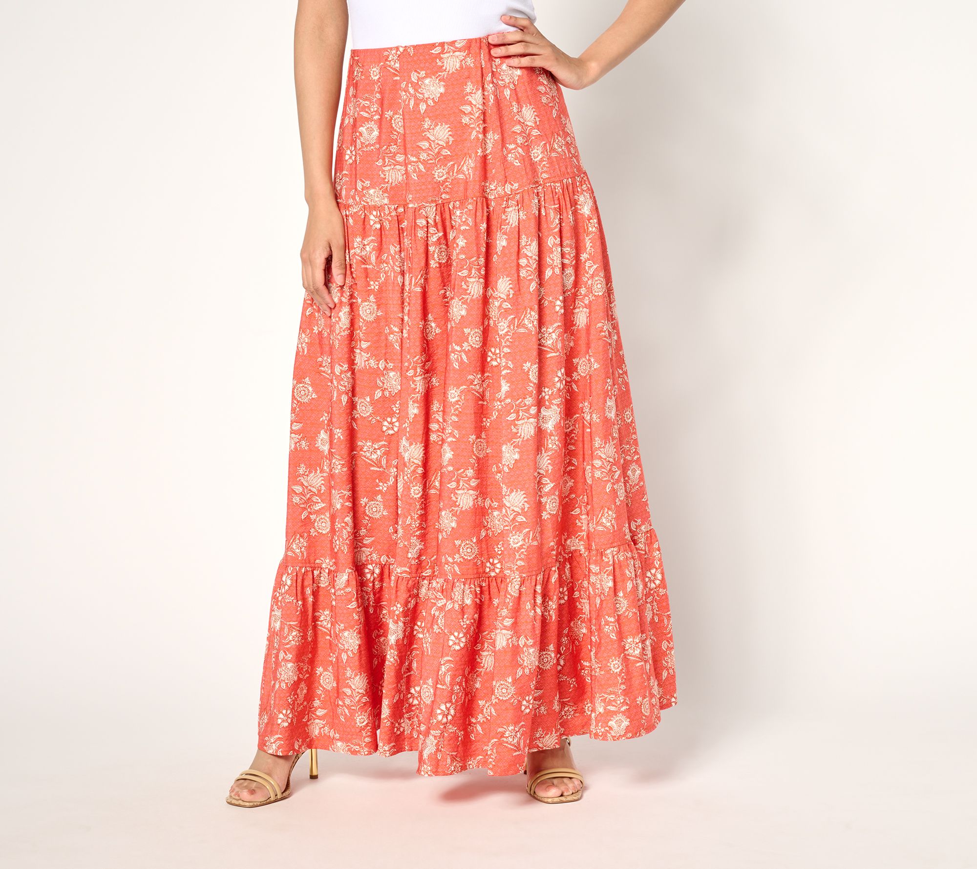 Peace Love World Boheme Petite Printed Tiered Maxi Skirt