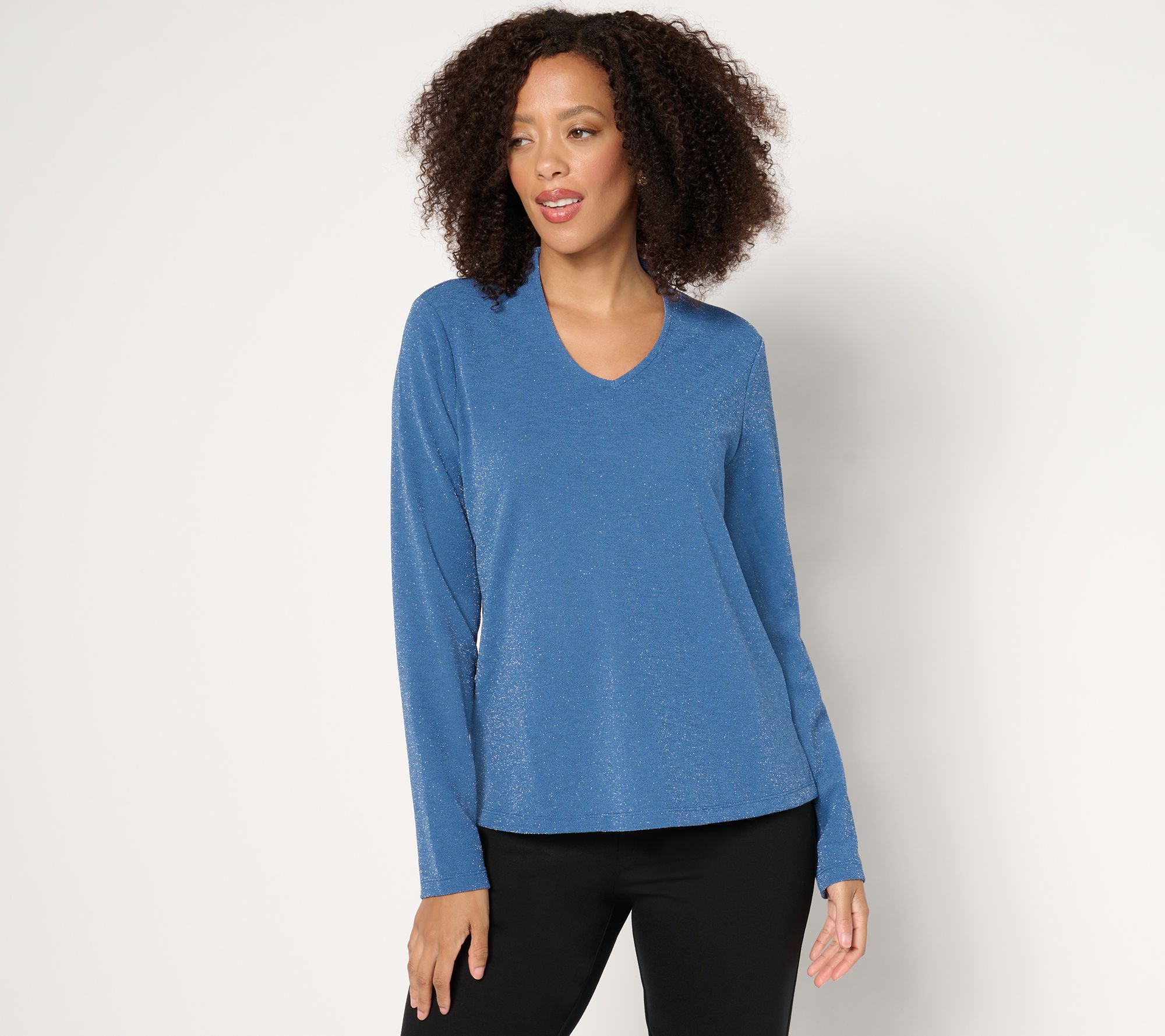 As Is Isaac Mizrahi Live! Sparkle PebbleCrepeV-Neck Top