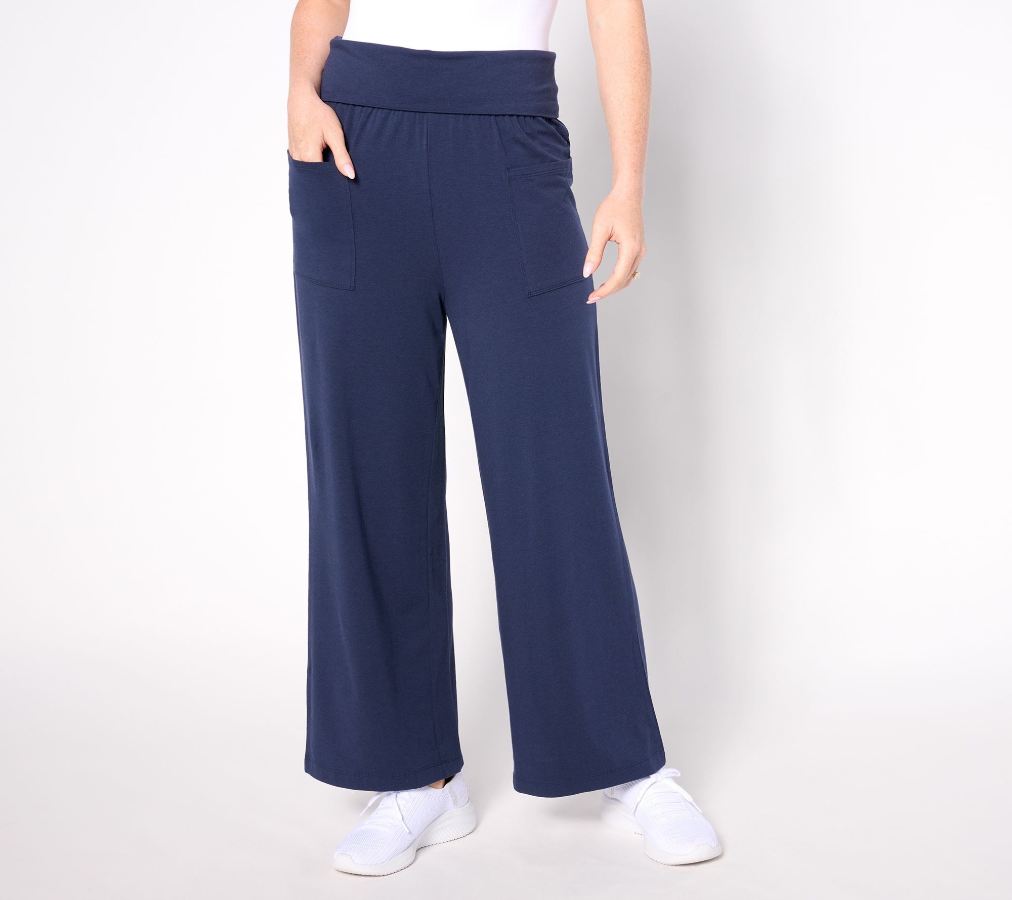 "As Is" AnyBody Tall Cozy Knit Wide Leg Ankle Pants with Foldover Waist