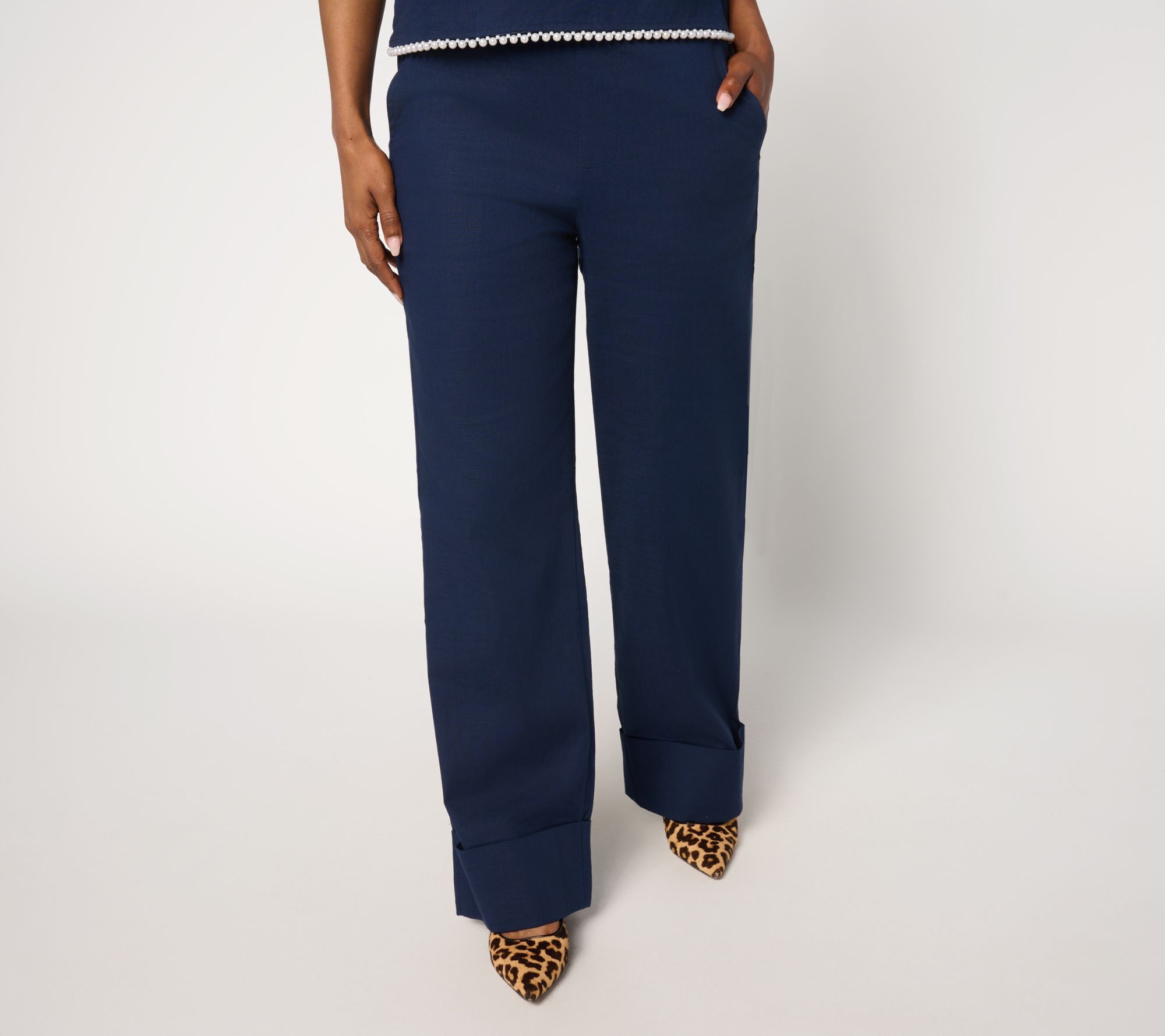 by Stacy London Regular Stretch Cotton Wide Leg Pant with Tall Cuff