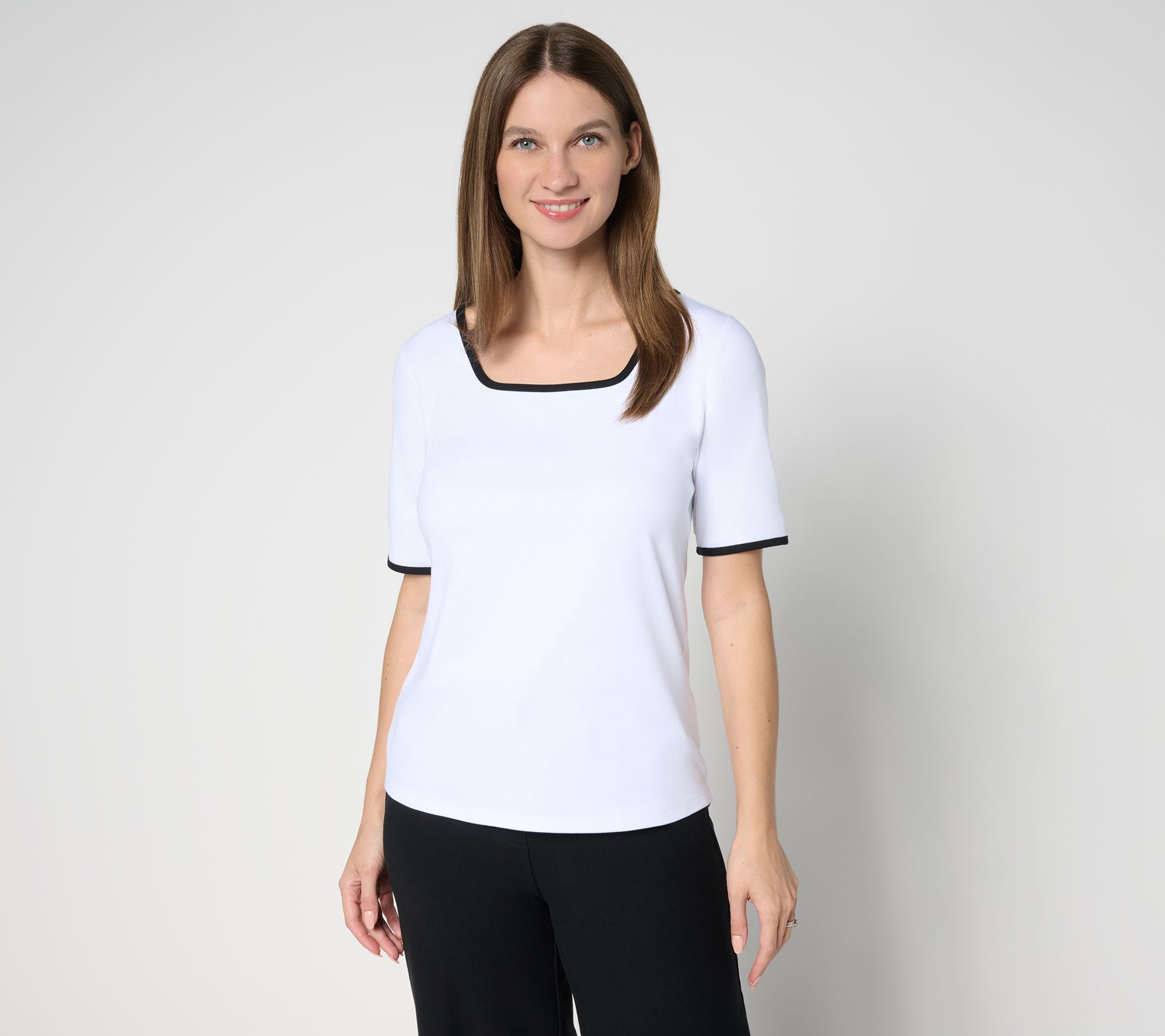 Isaac Mizrahi Live! Essentials Micro Pima Square Neck Top