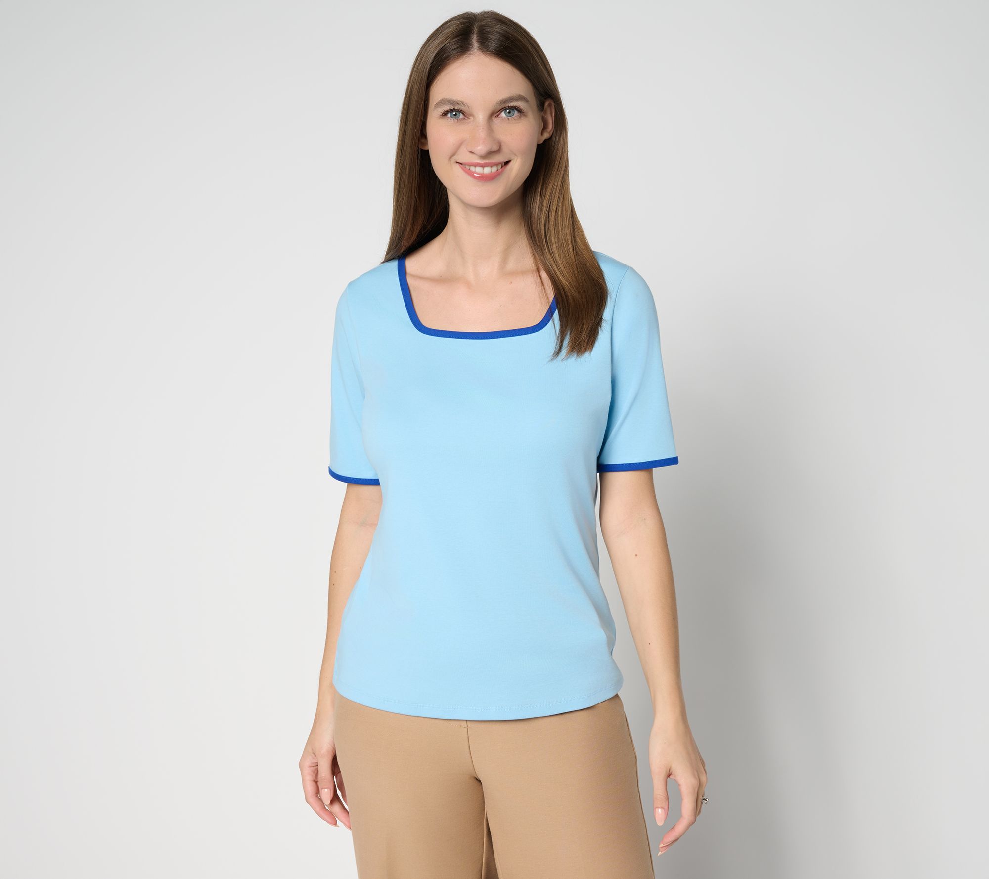 Isaac Mizrahi Live! Essentials Micro Pima Square Neck Top