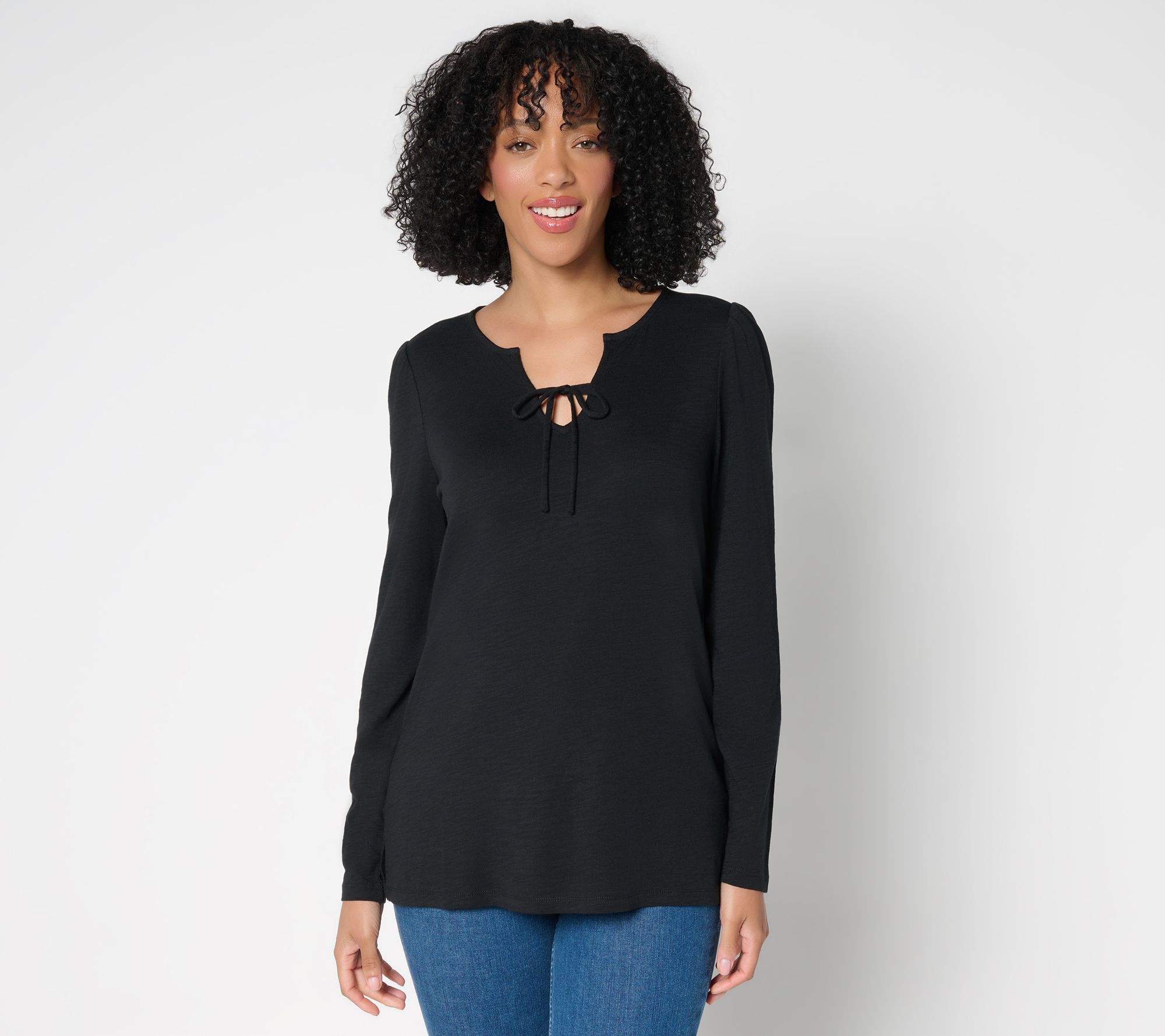 Belle by Kim Gravel Slub Knit U Neck Tie Front Top