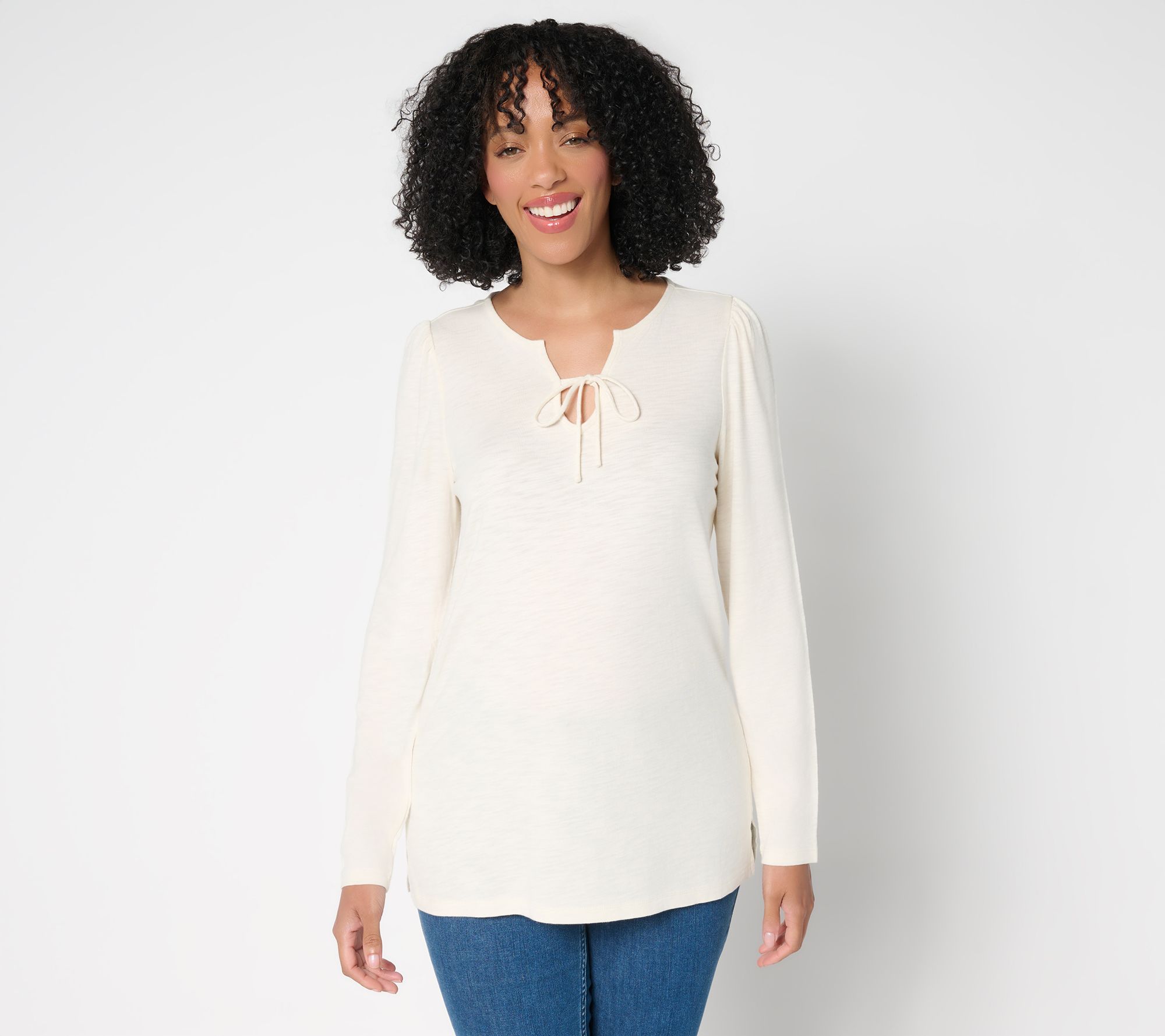 Belle by Kim Gravel Slub Knit U Neck Tie Front Top