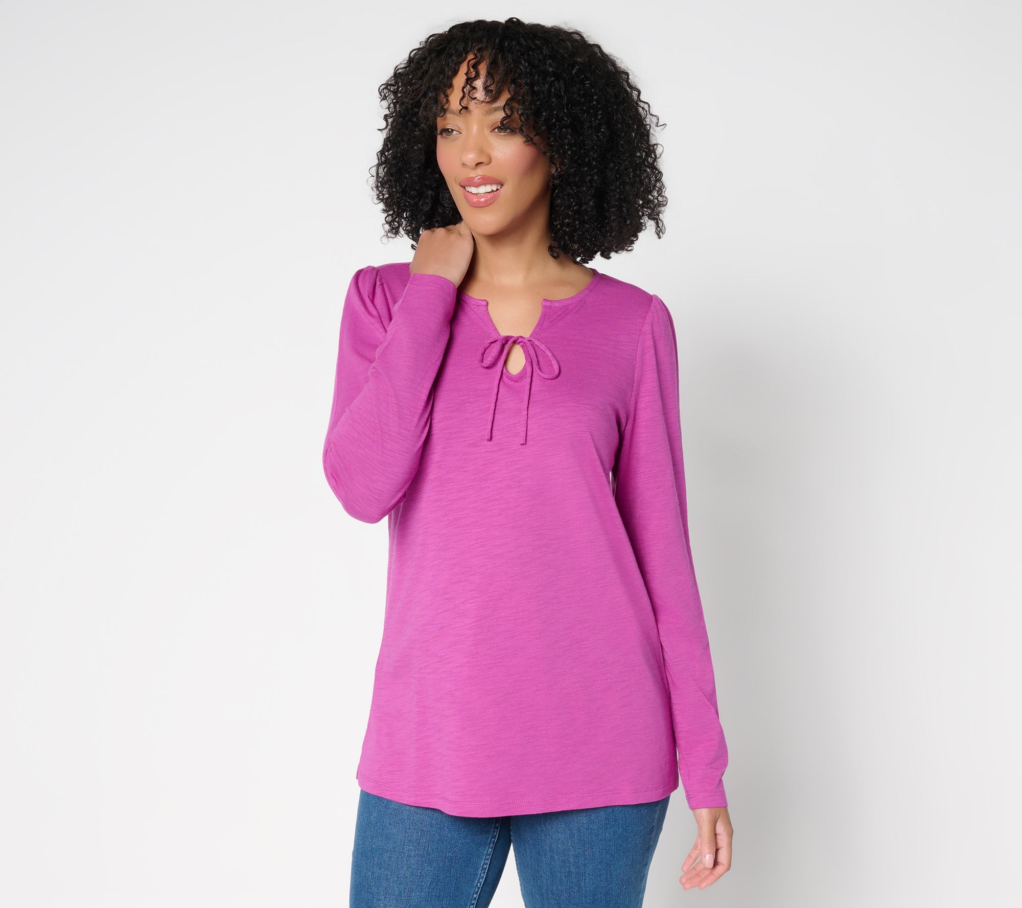 Belle by Kim Gravel Slub Knit U Neck Tie Front Top