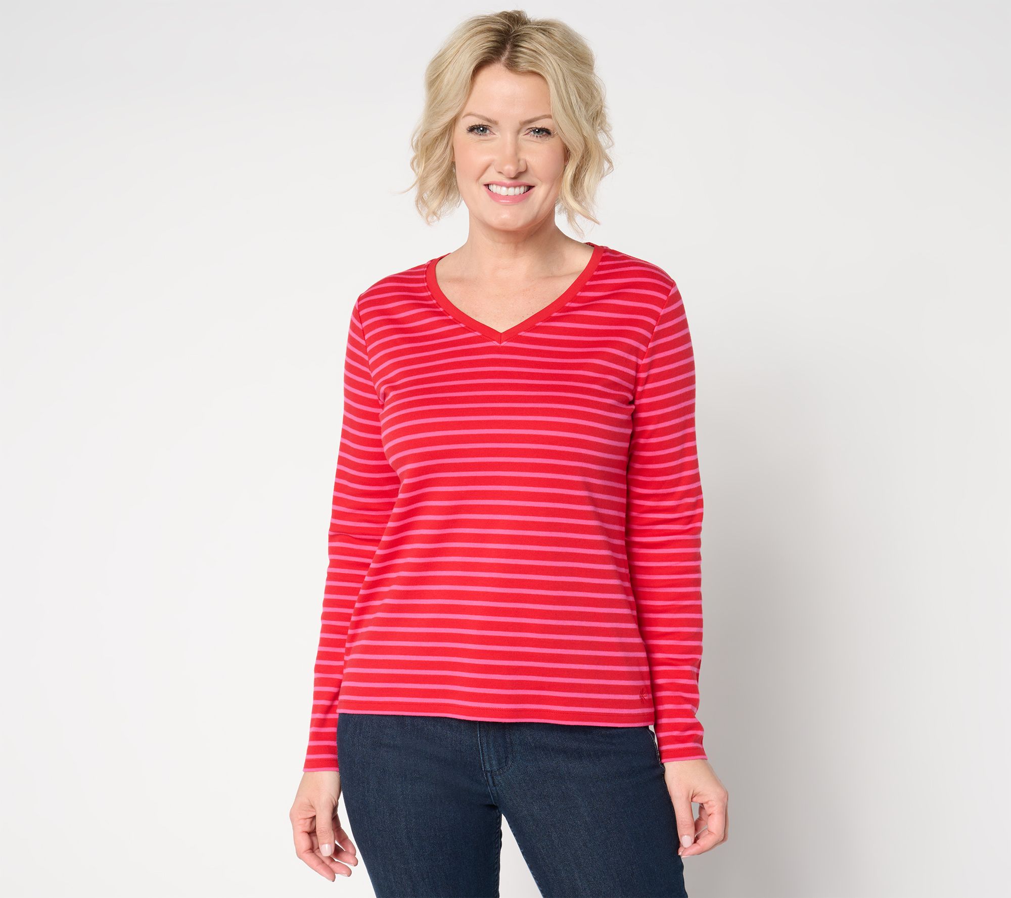 "As Is" Isaac Mizrahi Live! Essentials Pima Cotton Striped Top