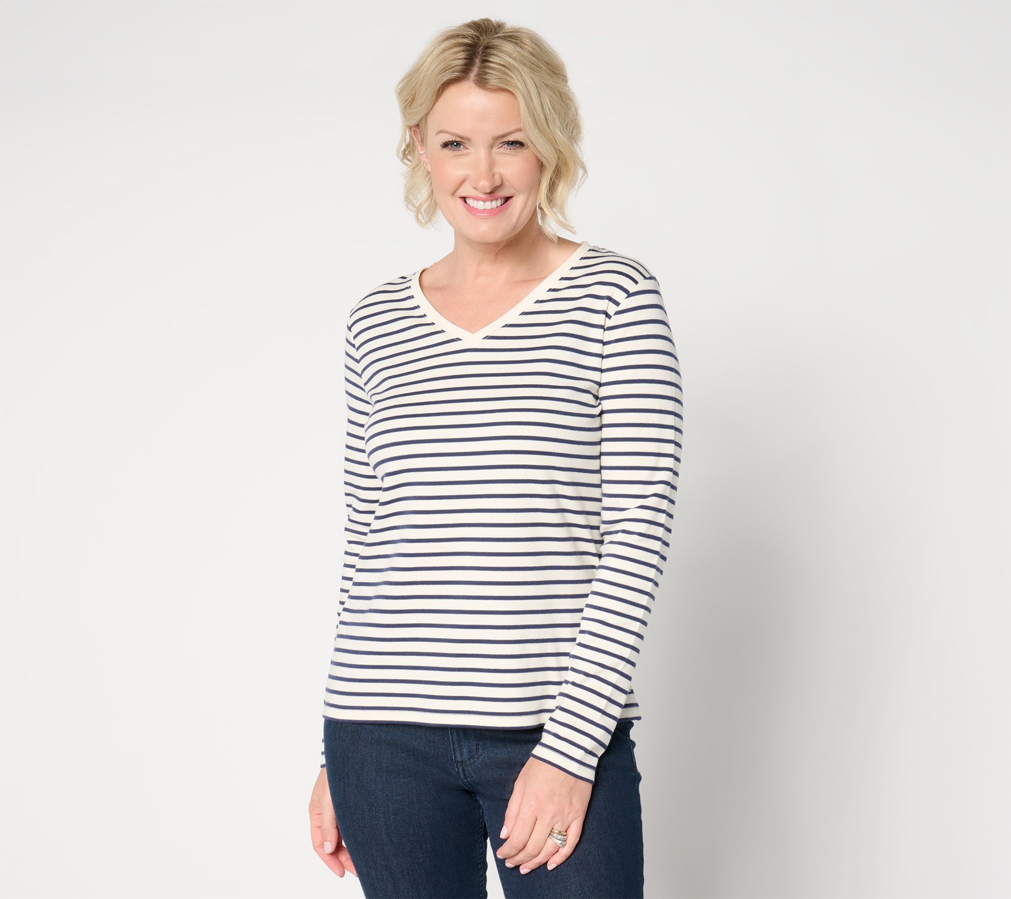 "As Is" Isaac Mizrahi Live! Essentials Pima Cotton Striped Top