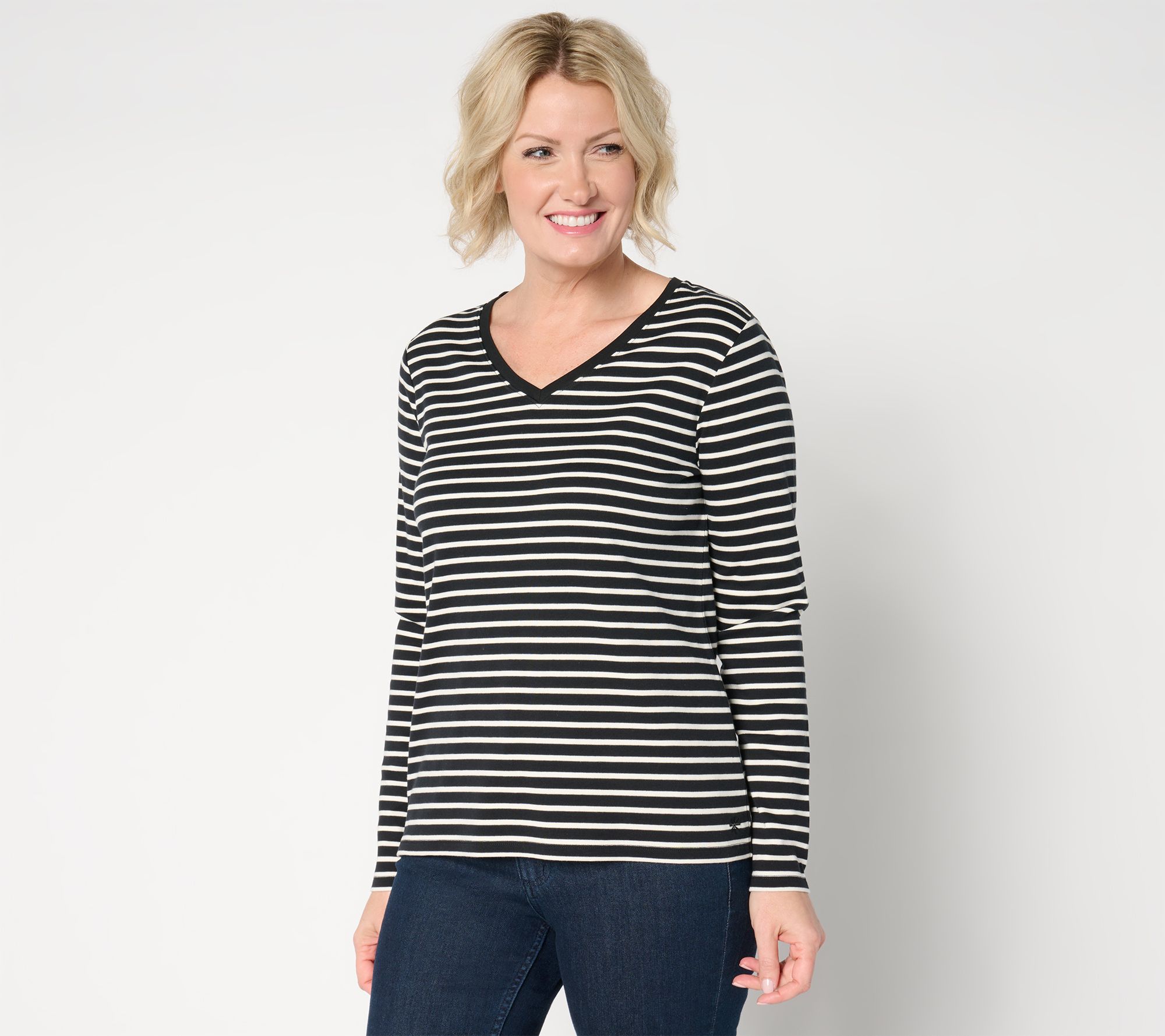 "As Is" Isaac Mizrahi Live! Essentials Pima Cotton Striped Top