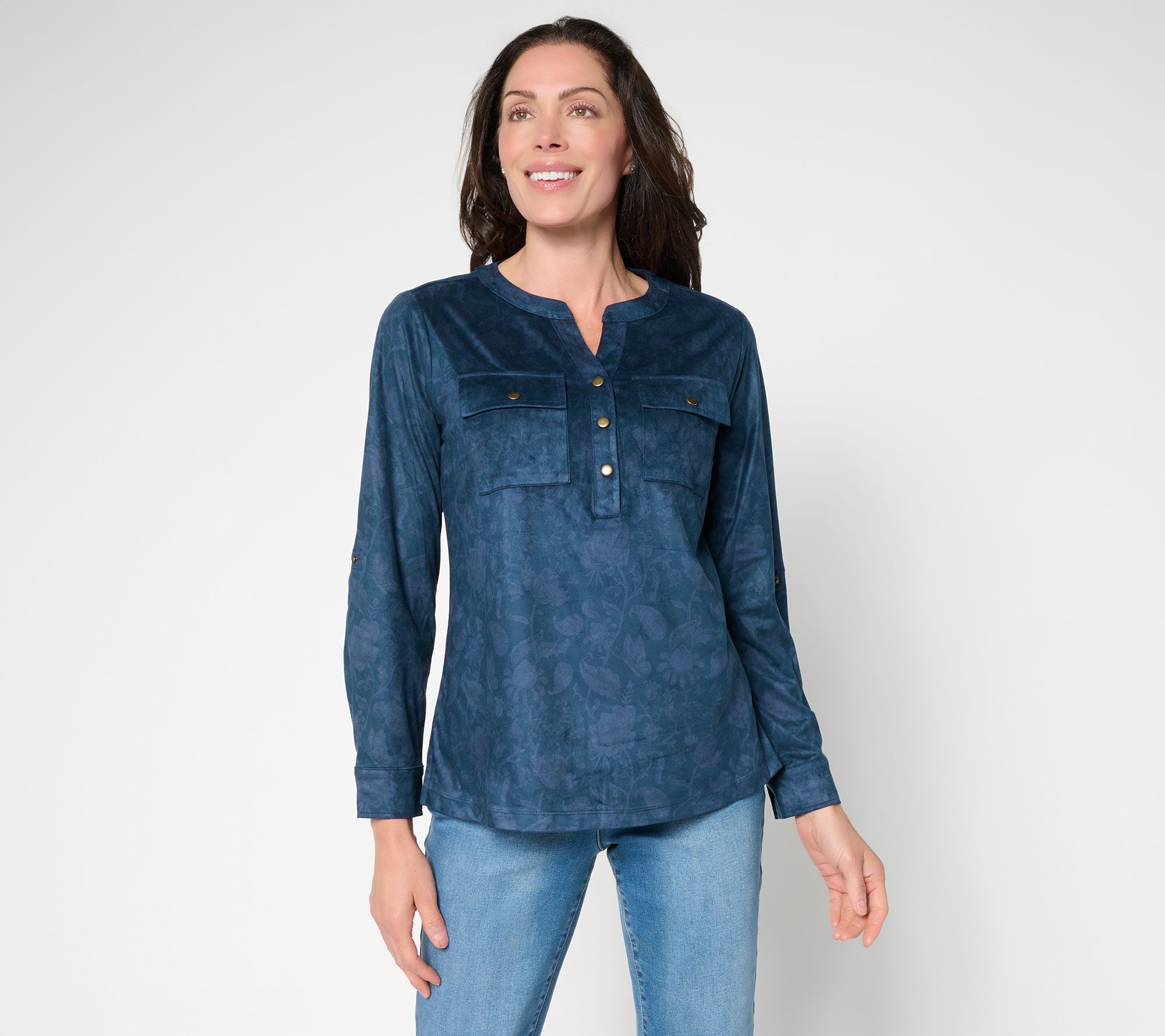 Belle Boho by Kim Gravel Persuede Me Snappy Shadow Henley Top