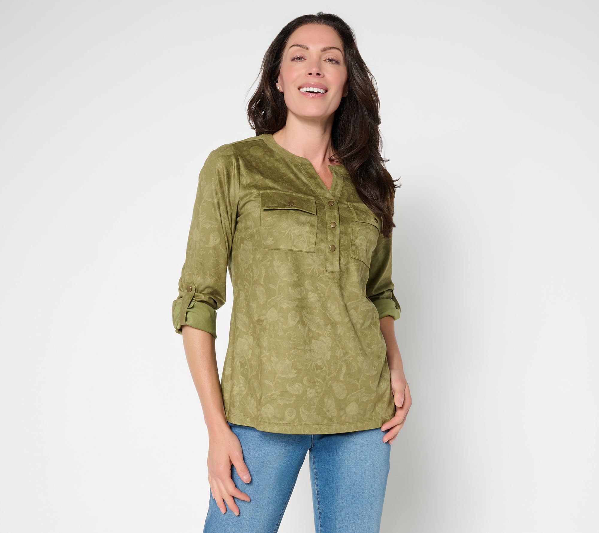 Belle Boho by Kim Gravel Persuede Me Snappy Shadow Henley Top