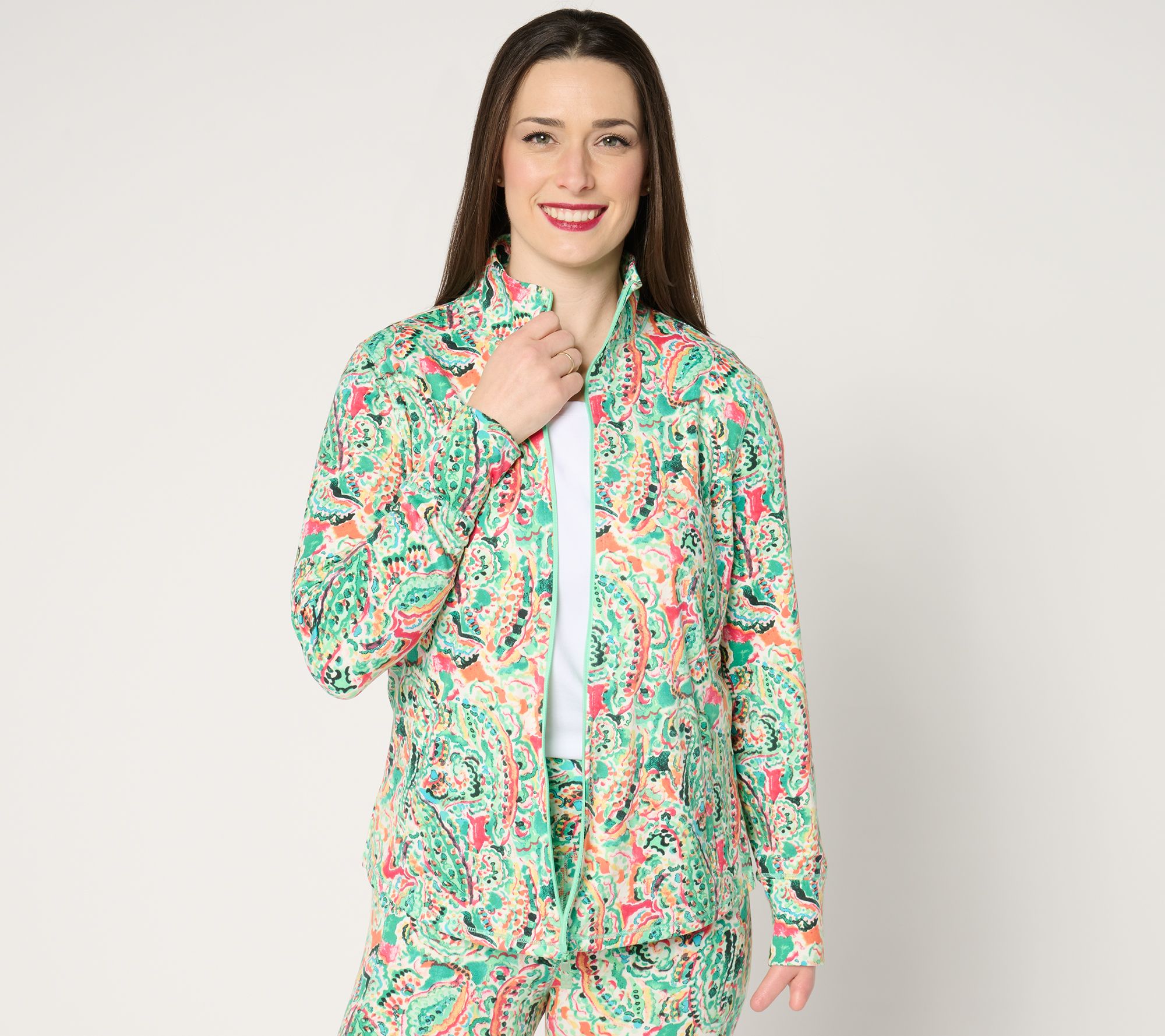 "As Is" Belle Body by Kim Gravel Water Paisley Jersey Full Zip Jacket