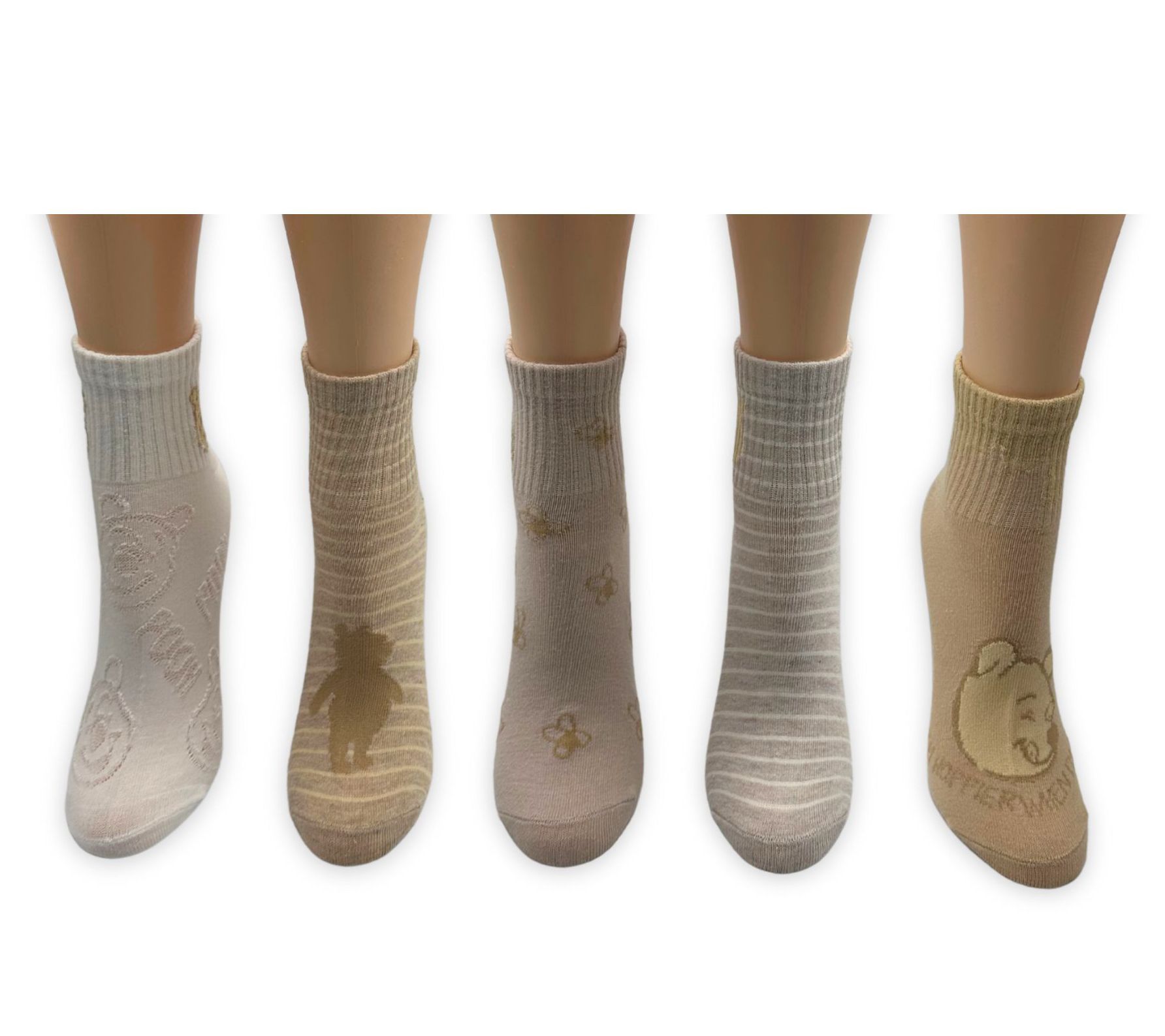 Winnie The Pooh Ladies' Set of 5 Ribbed QuarterCrew Socks