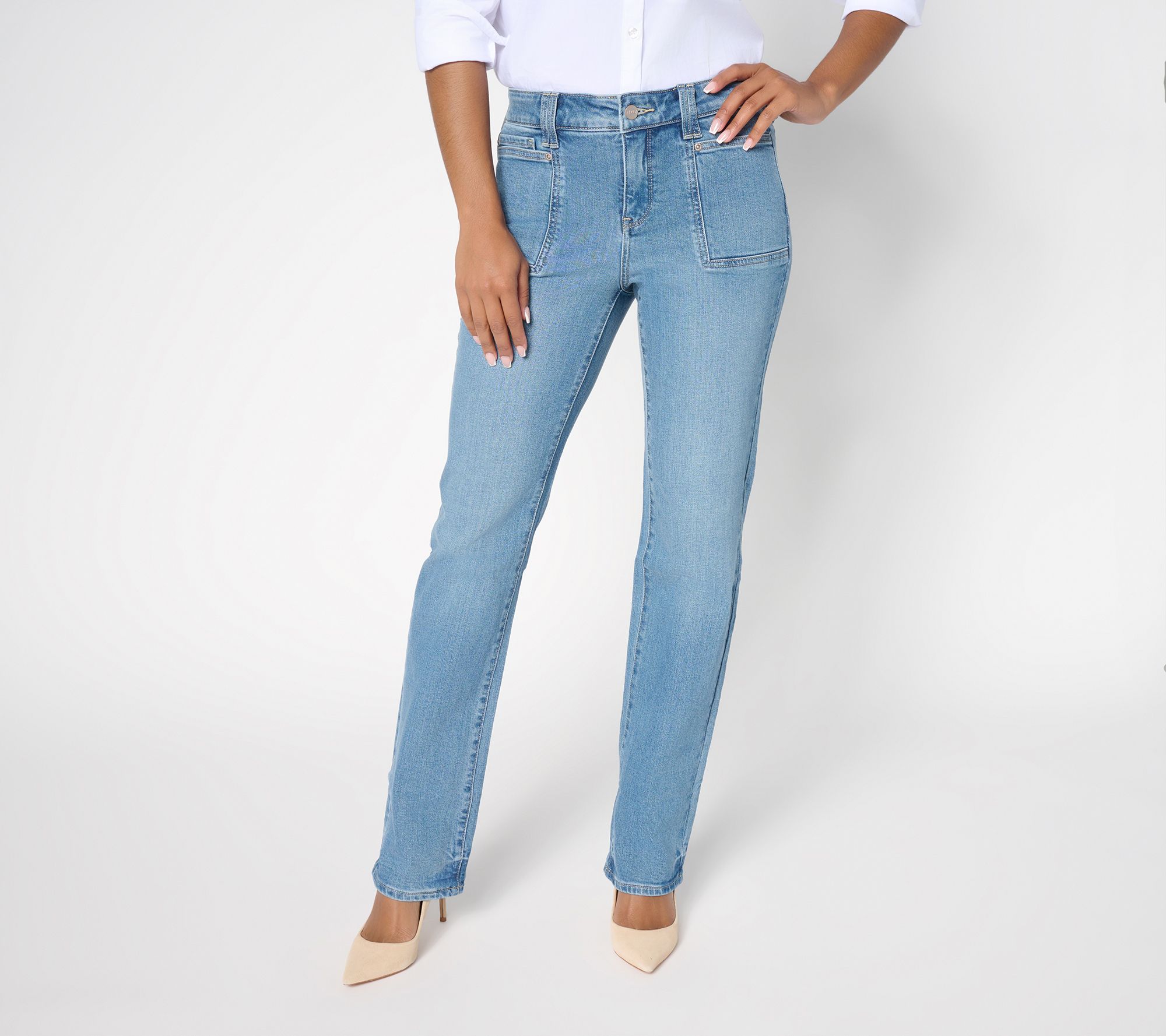 Jpyj ez mid-rise jeans with logo cutout in VINTAGE LIGHT INDIGO