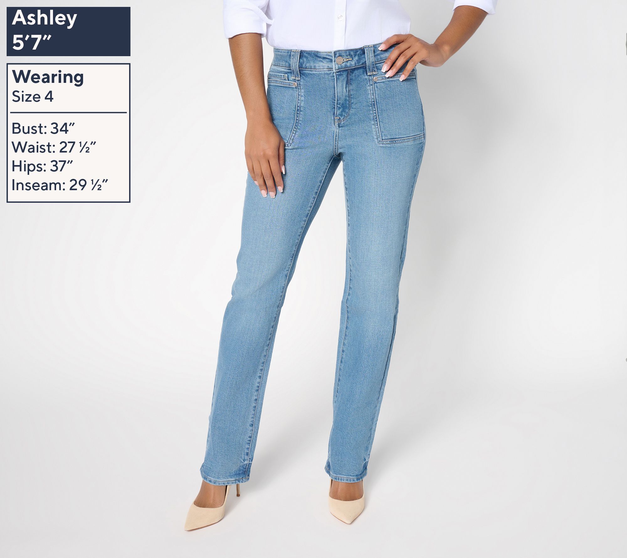 【JEN】 NYDJ Marilyn Petite Straight Leg Jeans with Patch Pockets