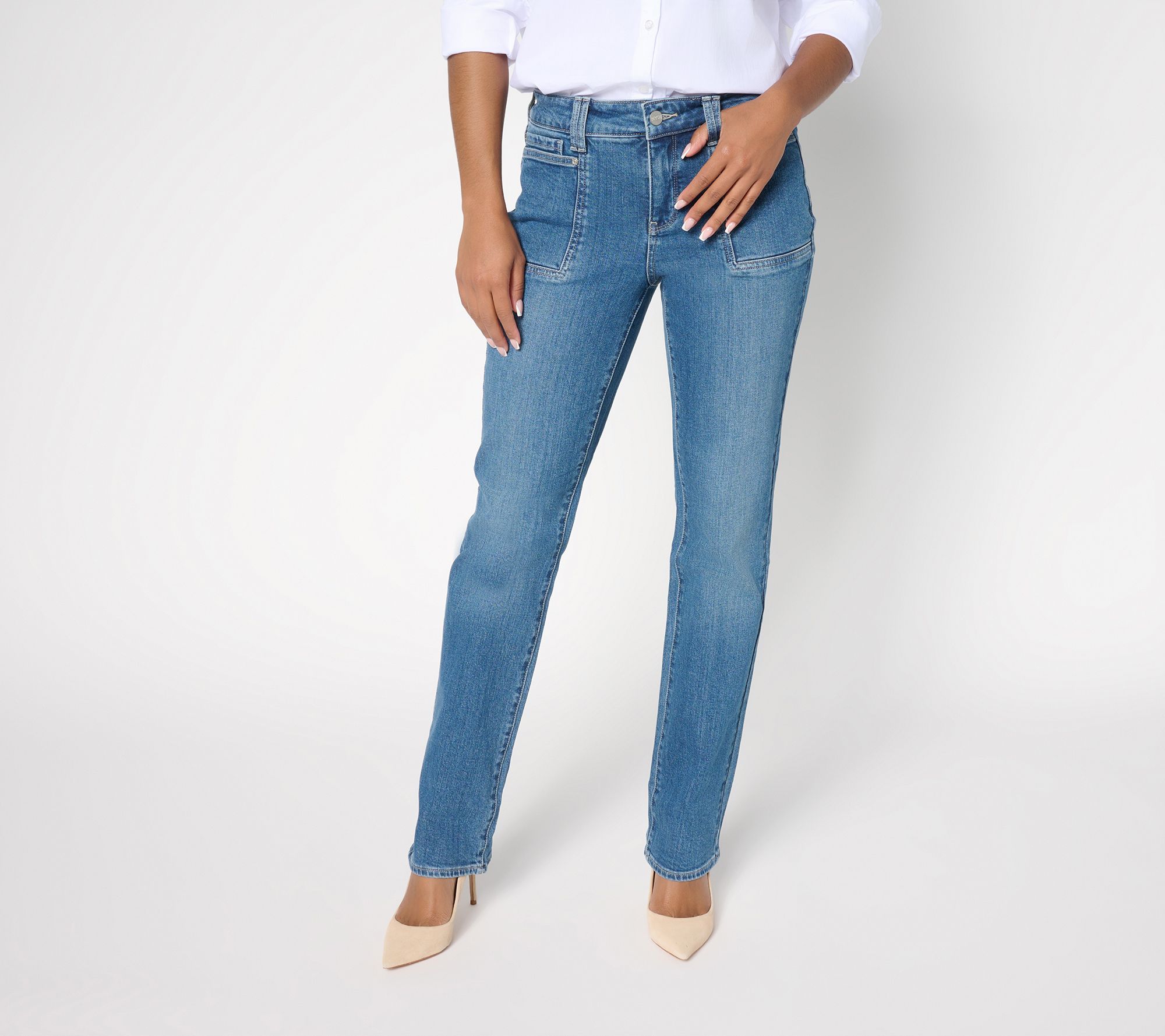 NYDJ Marilyn Petite Straight Leg Jeans with Patch Pockets