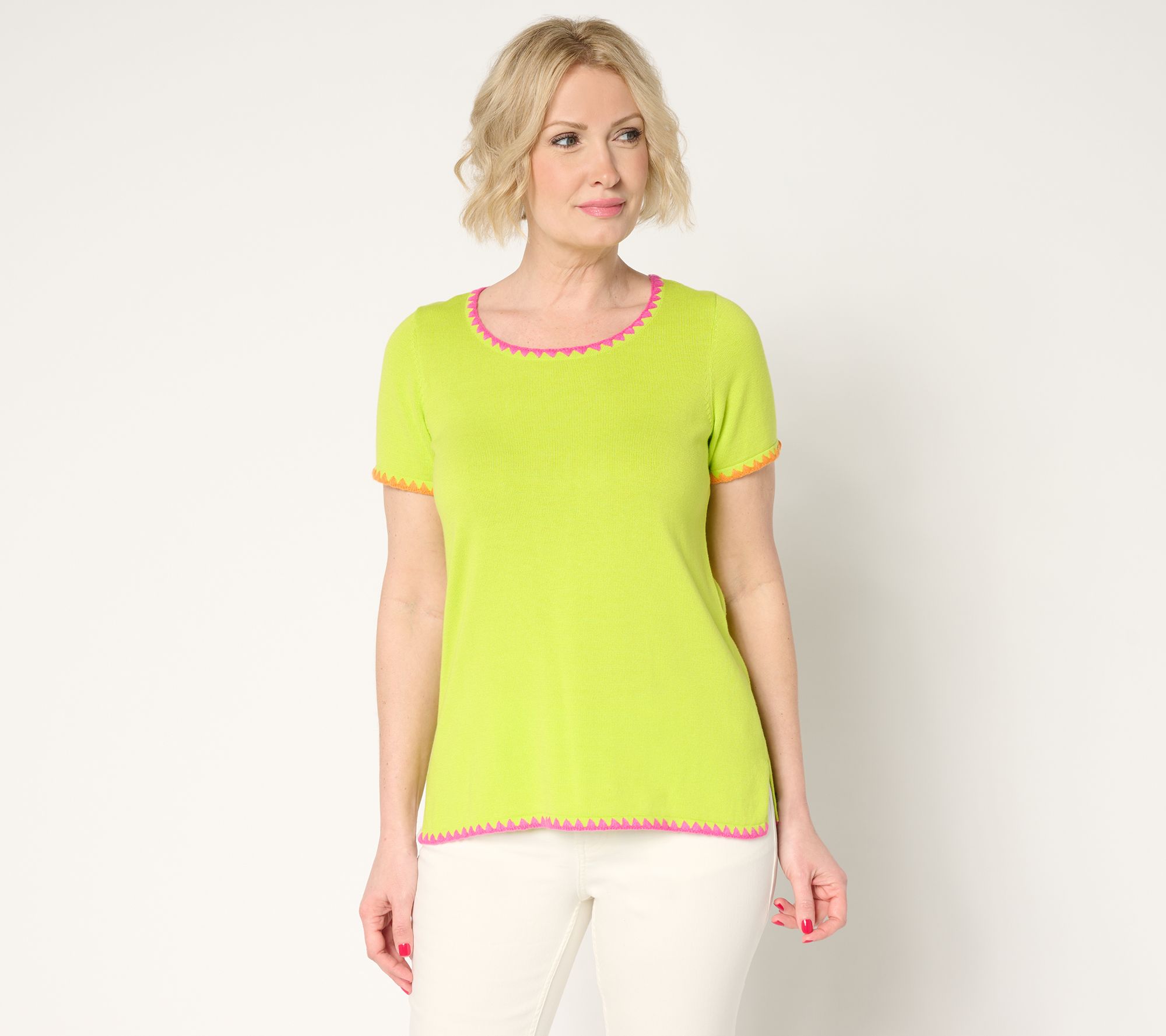 "As Is" Belle by Kim Gravel Two Color Crochet Trim Sweater