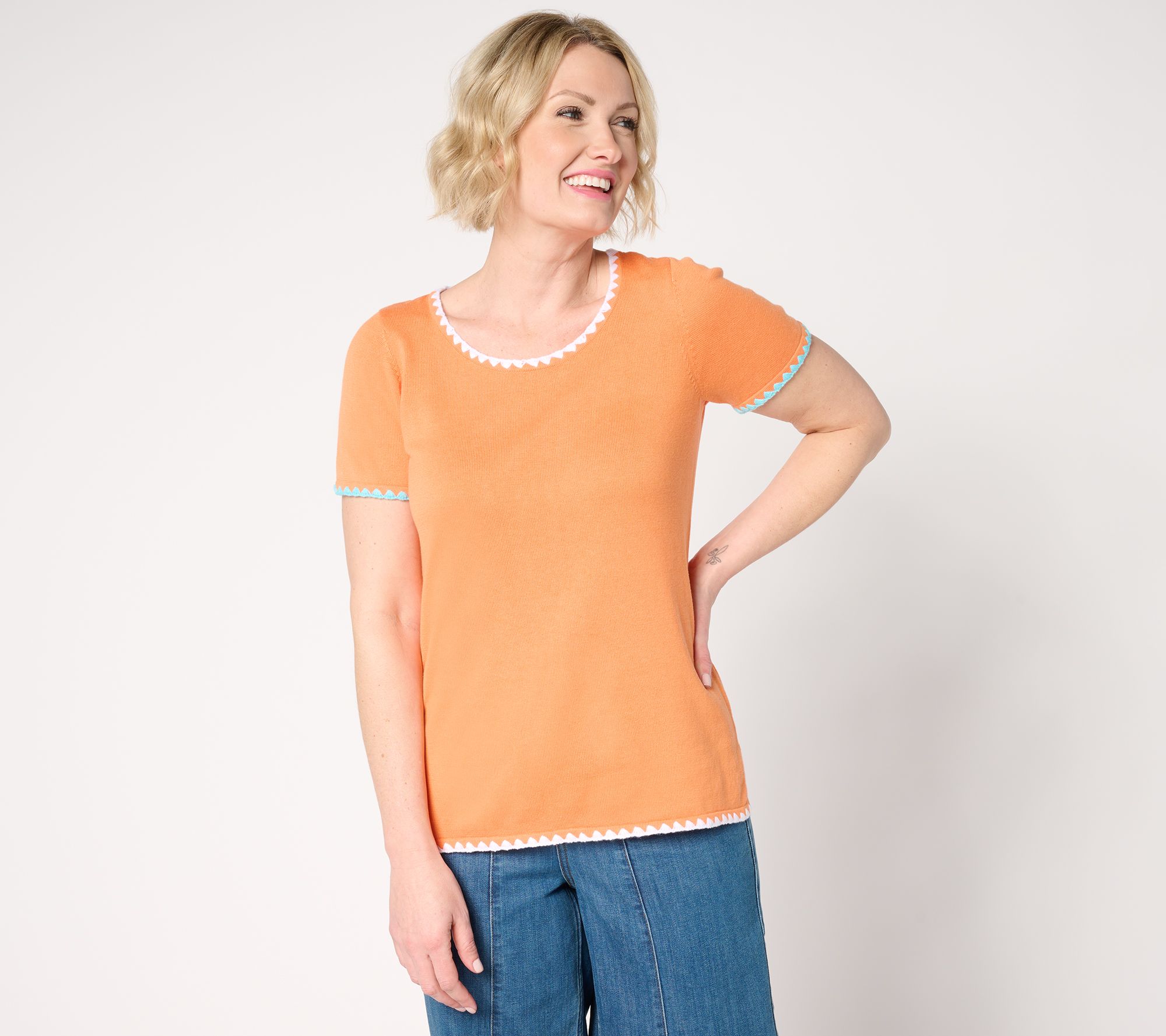 "As Is" Belle by Kim Gravel Two Color Crochet Trim Sweater