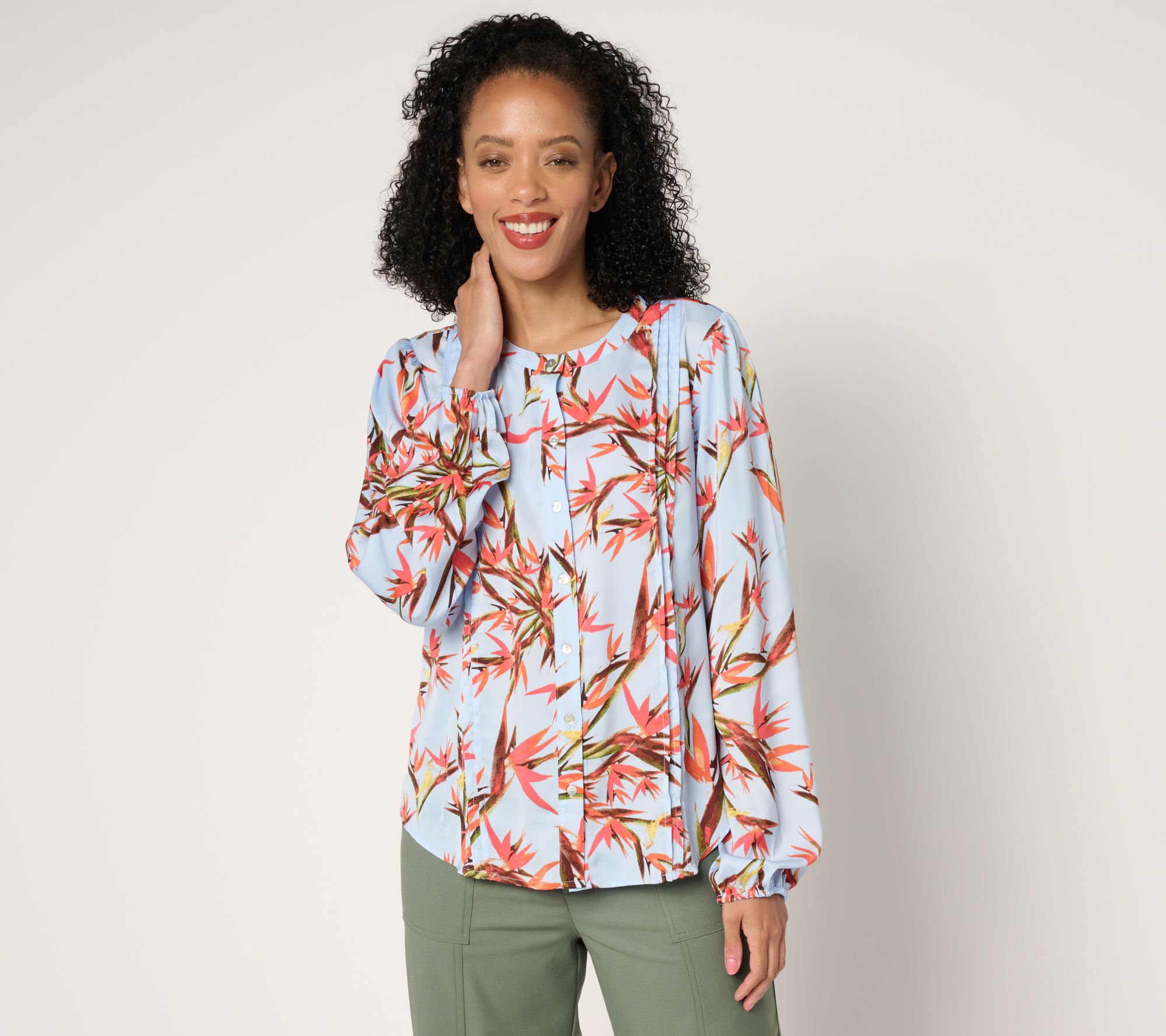 "As Is" nicole by Nicole Miller Textured Long Sleeve Pleated Shirt