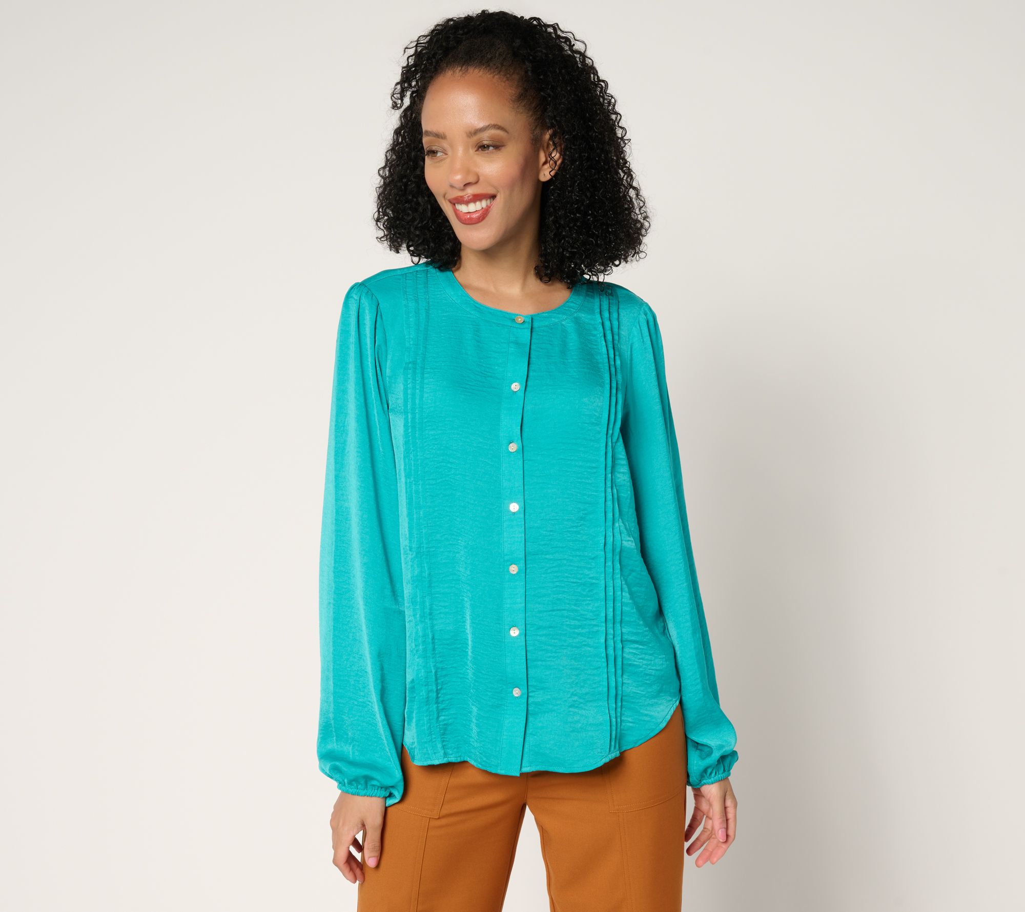 "As Is" nicole by Nicole Miller Textured Long Sleeve Pleated Shirt