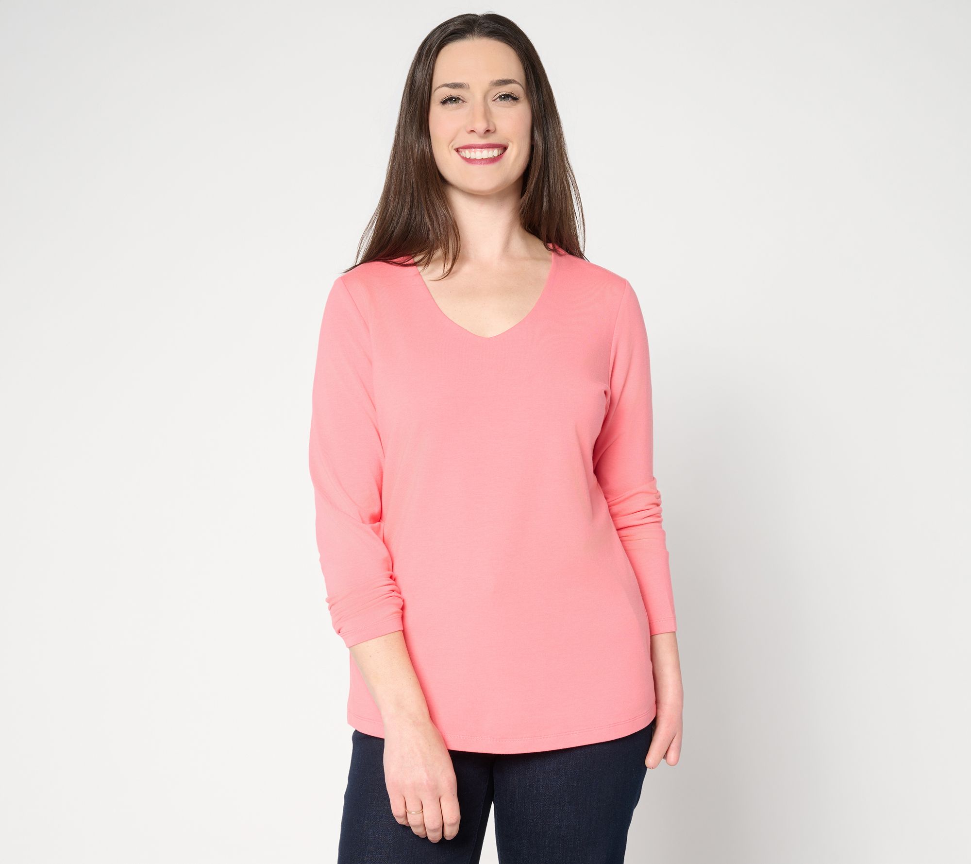 Denim & Co. Essentials So Soft Jersey Long Sleeve U-Neck Top