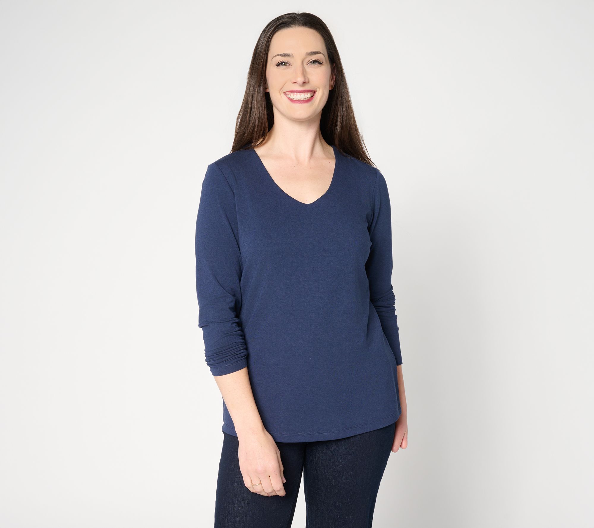 Denim & Co. Essentials So Soft Jersey Long Sleeve U-Neck Top