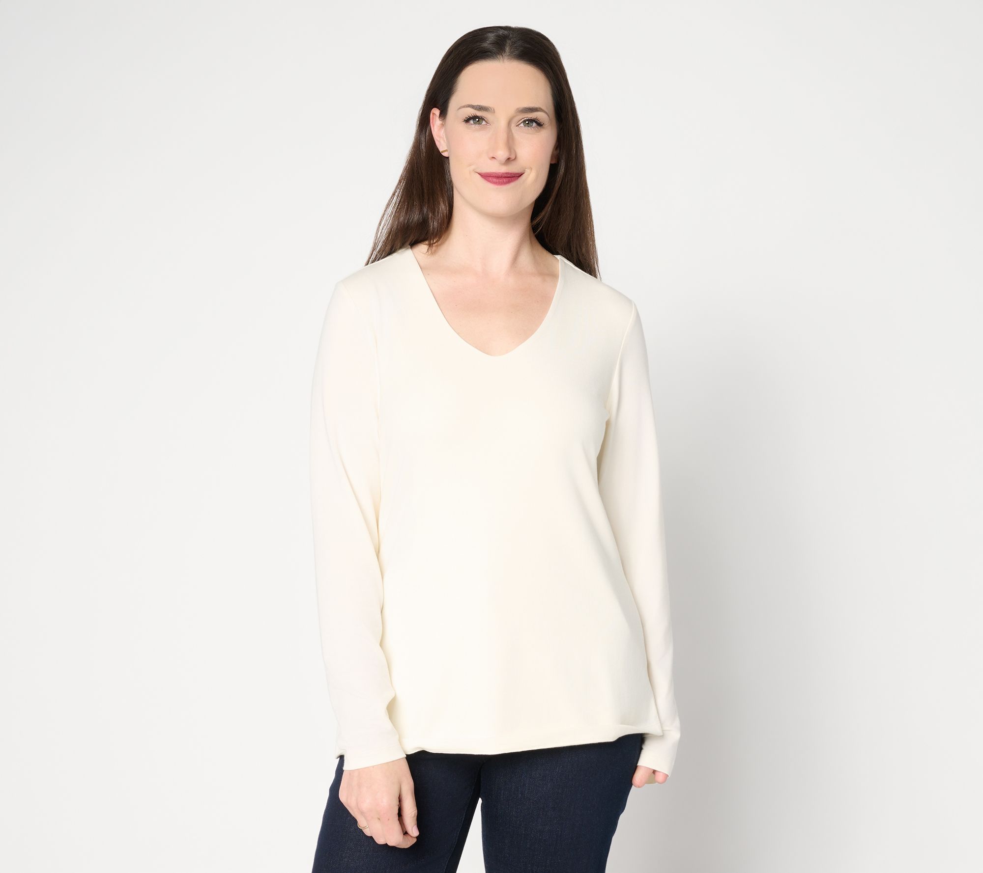 Denim & Co. Essentials So Soft Jersey Long Sleeve U-Neck Top