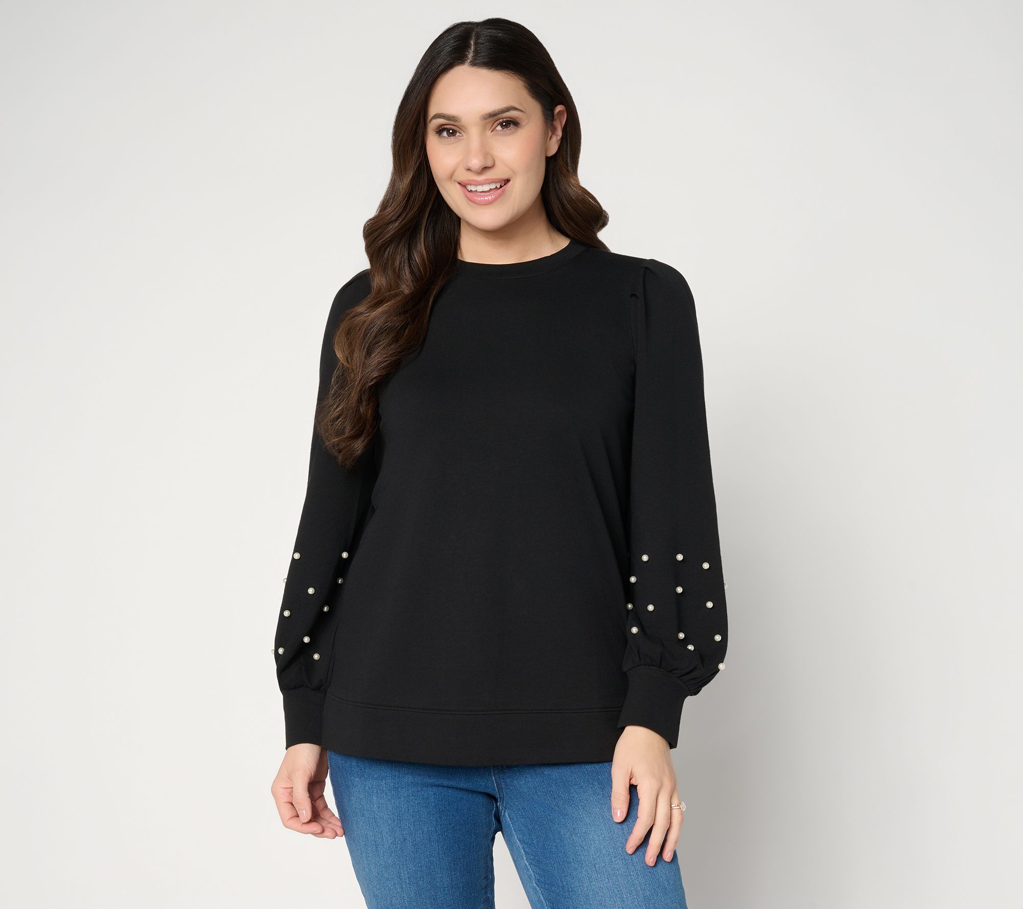Jingle Belles by Kim Gravel Uptown Pearls Blouson Sleeve Sweatshirt