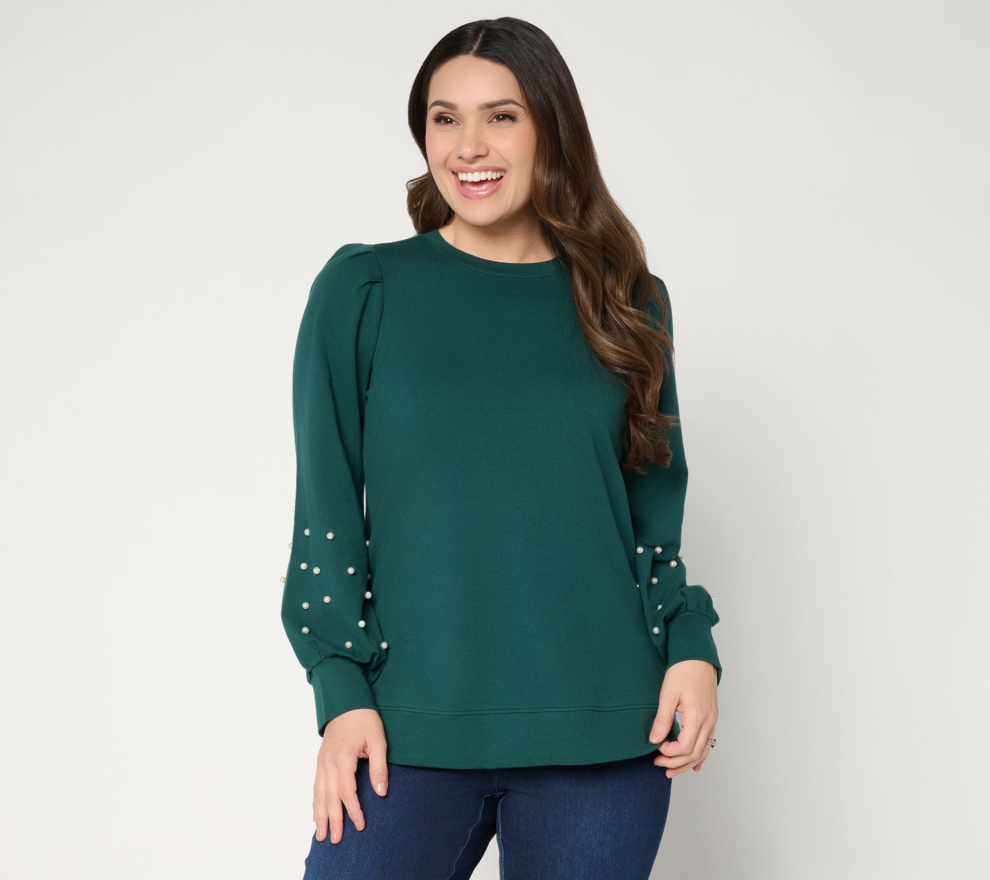 Jingle Belles by Kim Gravel Uptown Pearls Blouson Sleeve Sweatshirt